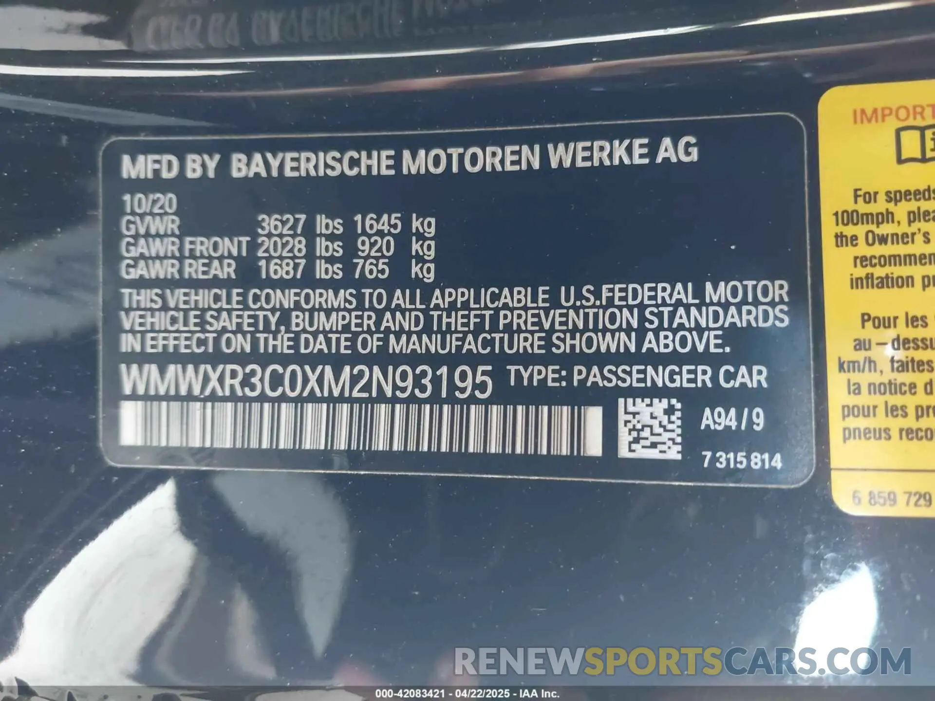 9 fotografías del automóvil dañado WMWXR3C0XM2N93195 MINI HARDTOP 2021