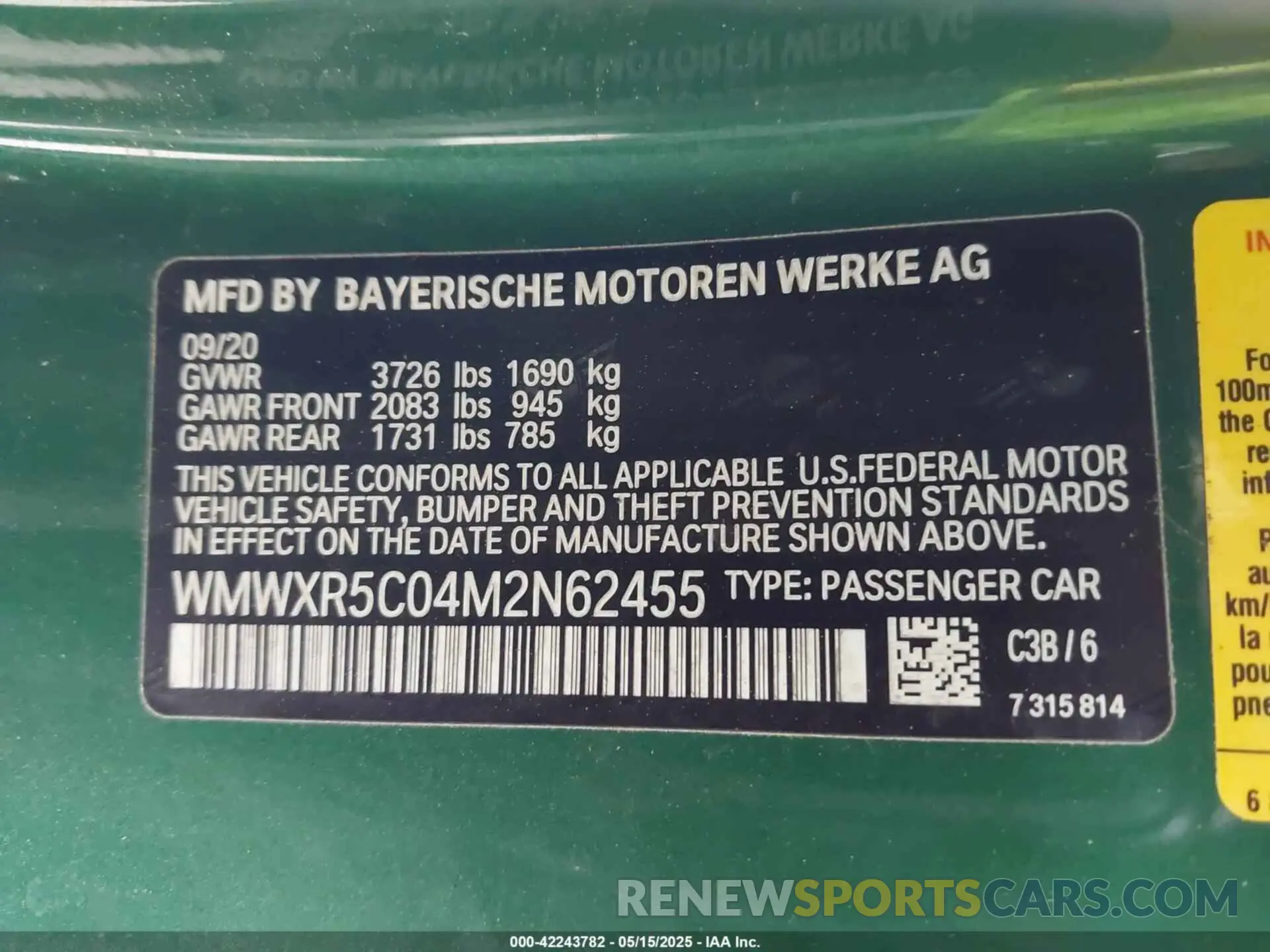 9 fotografías del automóvil dañado WMWXR5C04M2N62455 MINI HARDTOP 2021