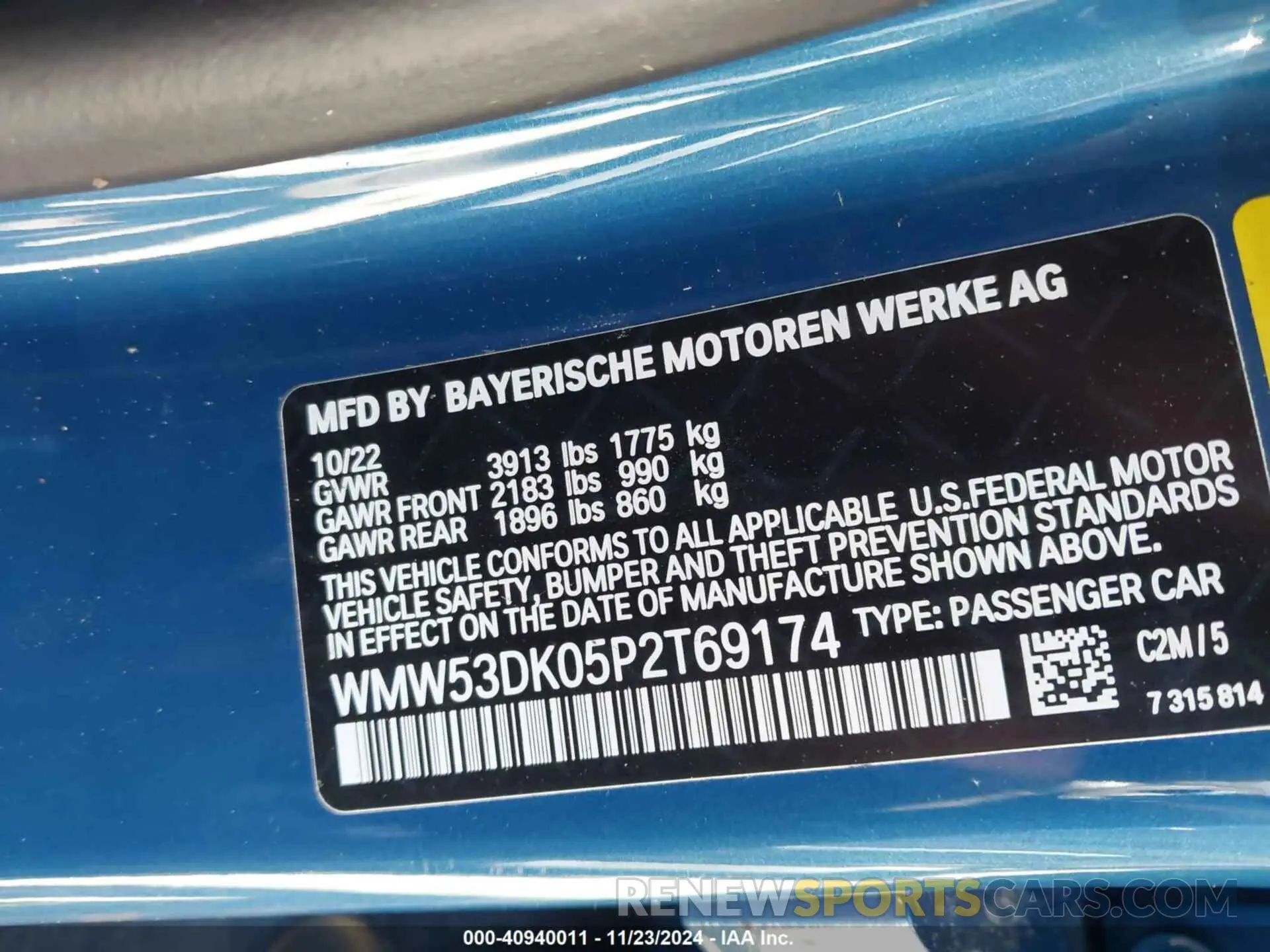 9 fotografías del automóvil dañado WMW53DK05P2T69174 MINI HARDTOP 2023