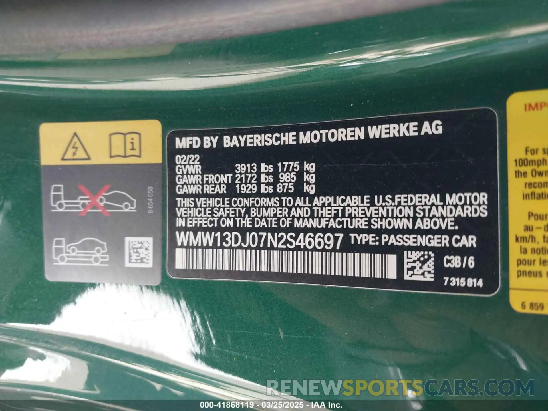 9 fotografías del automóvil dañado WMW13DJ07N2S46697 MINI SE HARDTOP 2022