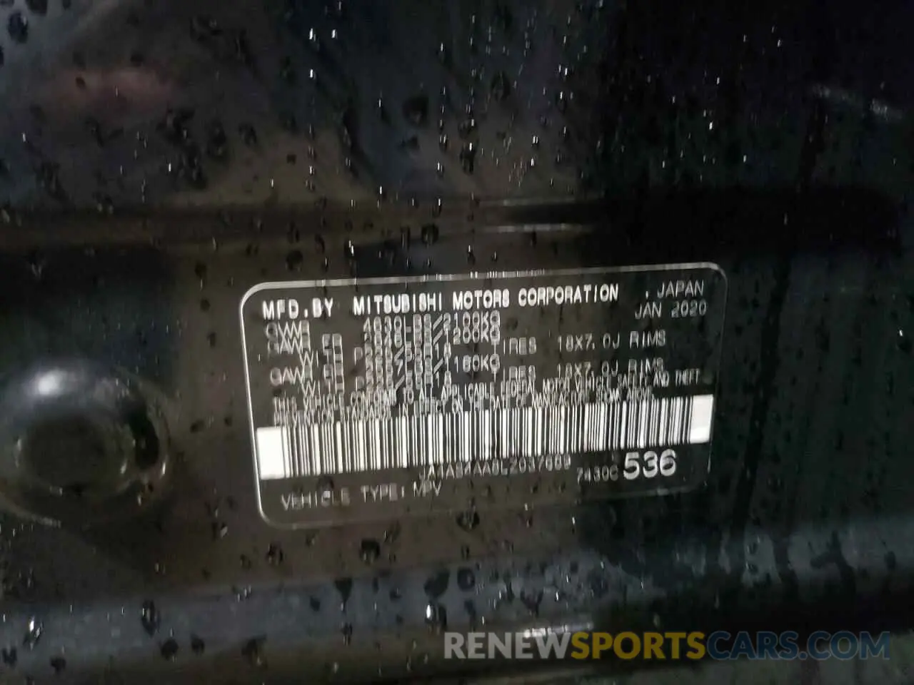 12 fotografías del automóvil dañado JA4AS4AA8LZ037689 MITSUBISHI ECLIPSE 2020