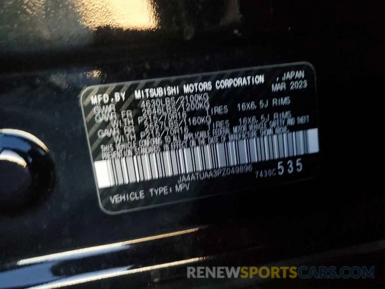 14 fotografías del automóvil dañado JA4ATUAA3PZ049896 MITSUBISHI ECLIPSE 2023