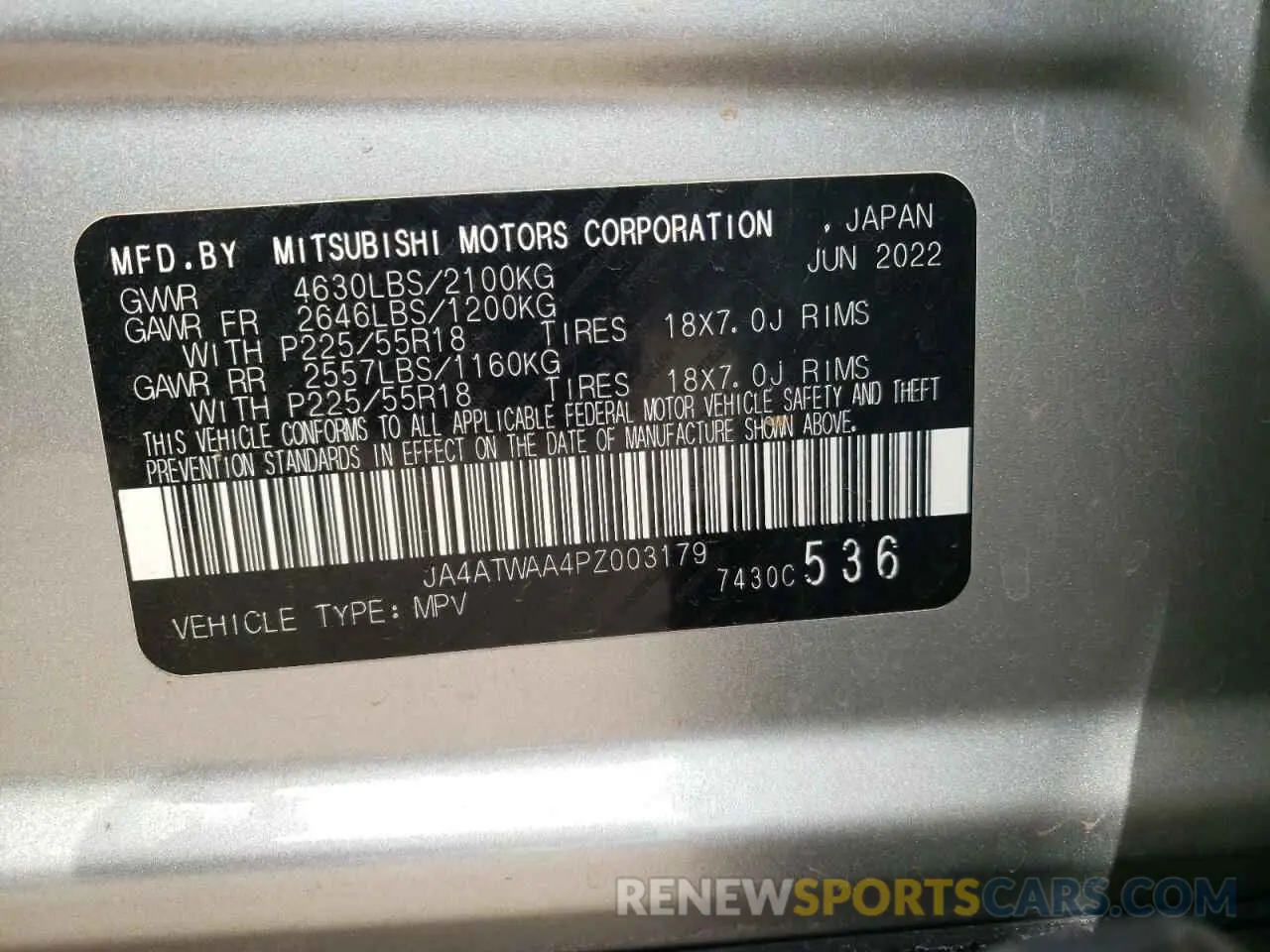 14 fotografías del automóvil dañado JA4ATWAA4PZ003179 MITSUBISHI ECLIPSE 2023