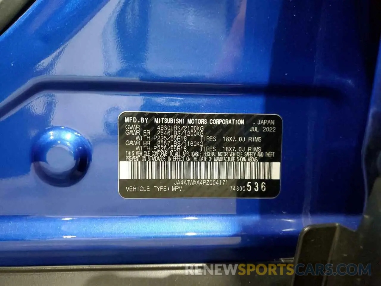 14 fotografías del automóvil dañado JA4ATWAA4PZ004171 MITSUBISHI ECLIPSE 2023