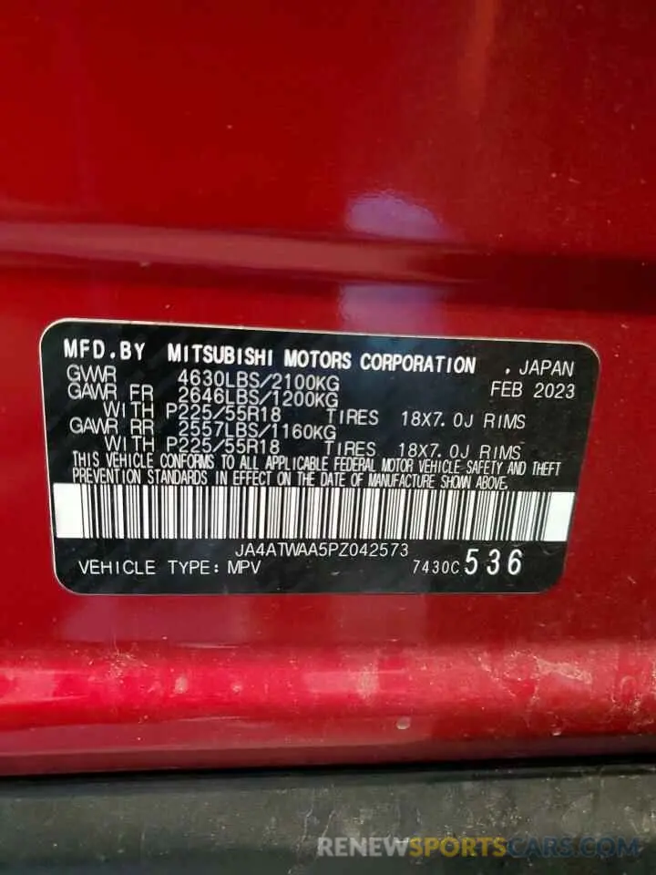 13 fotografías del automóvil dañado JA4ATWAA5PZ042573 MITSUBISHI ECLIPSE 2023