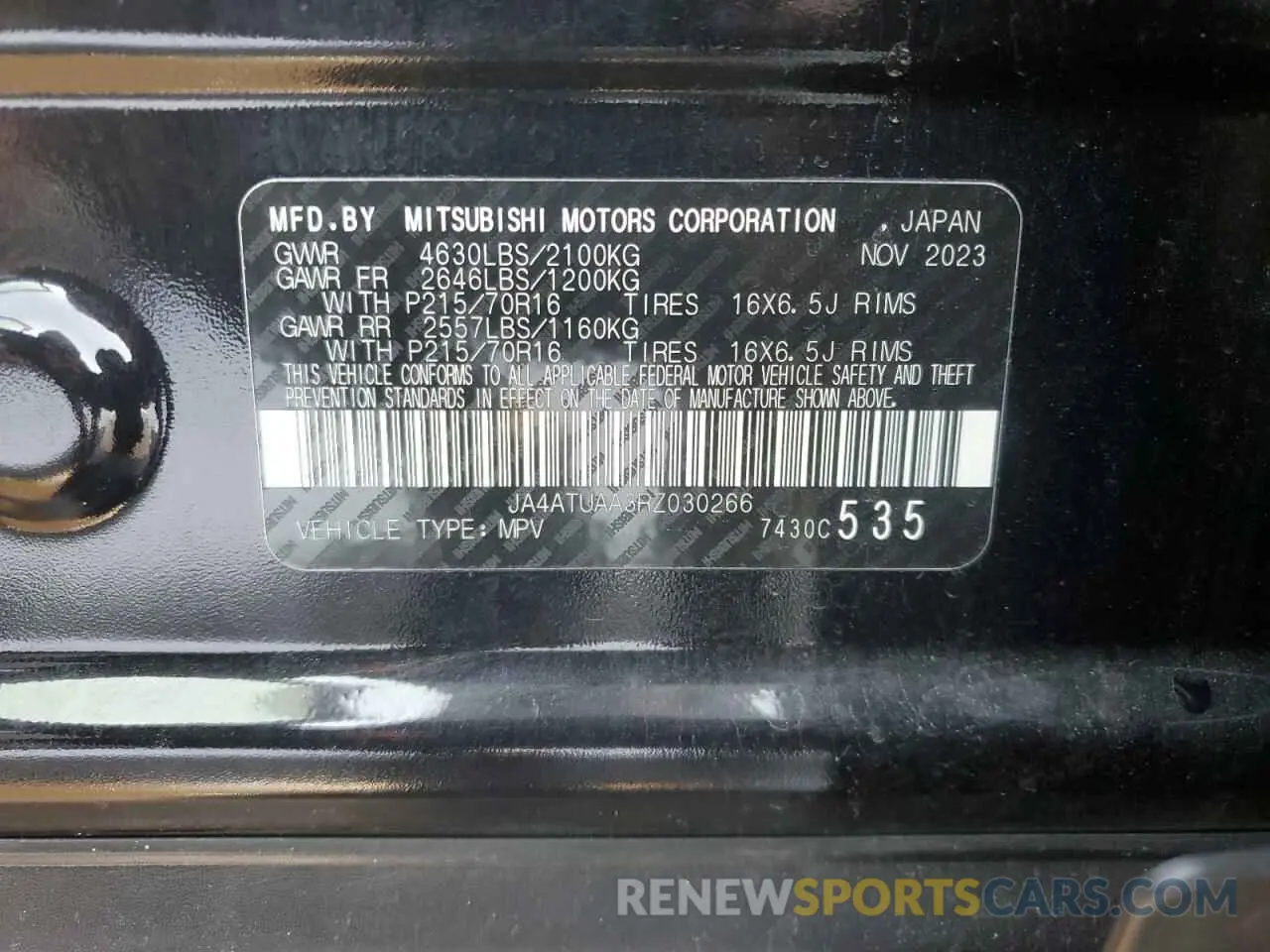 13 fotografías del automóvil dañado JA4ATUAA3RZ030266 MITSUBISHI ECLIPSE 2024