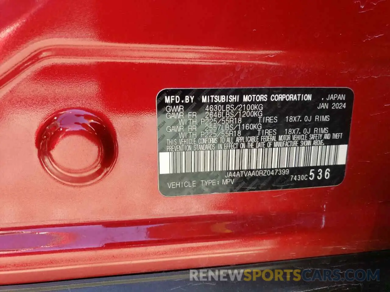13 fotografías del automóvil dañado JA4ATVAA0RZ047399 MITSUBISHI ECLIPSE 2024
