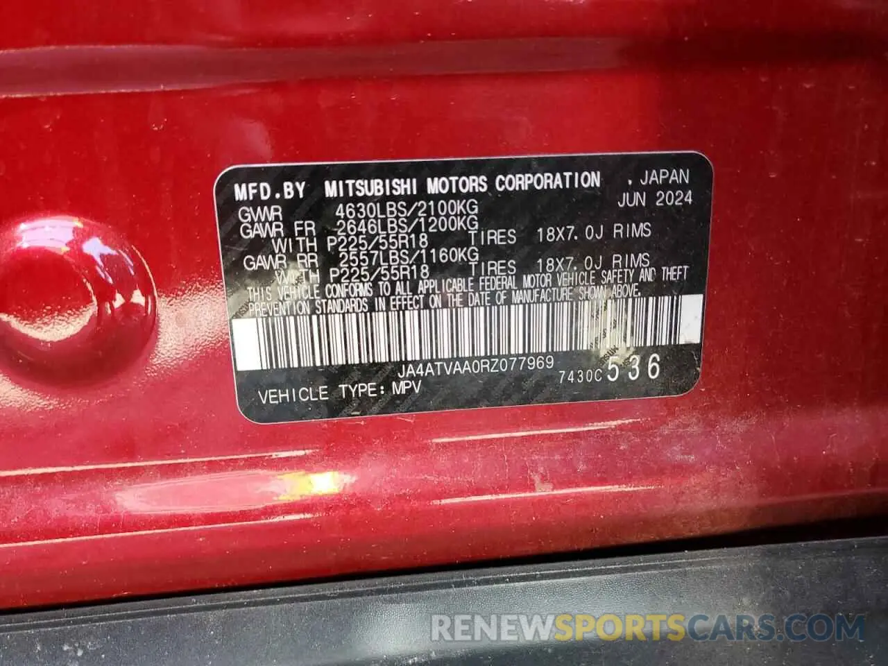 13 fotografías del automóvil dañado JA4ATVAA0RZ077969 MITSUBISHI ECLIPSE 2024