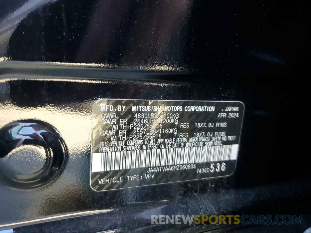 13 fotografías del automóvil dañado JA4ATVAA6RZ060805 MITSUBISHI ECLIPSE 2024