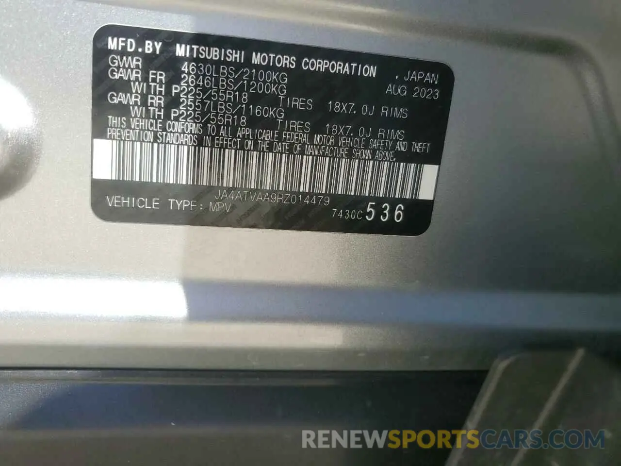 13 fotografías del automóvil dañado JA4ATVAA9RZ014479 MITSUBISHI ECLIPSE 2024