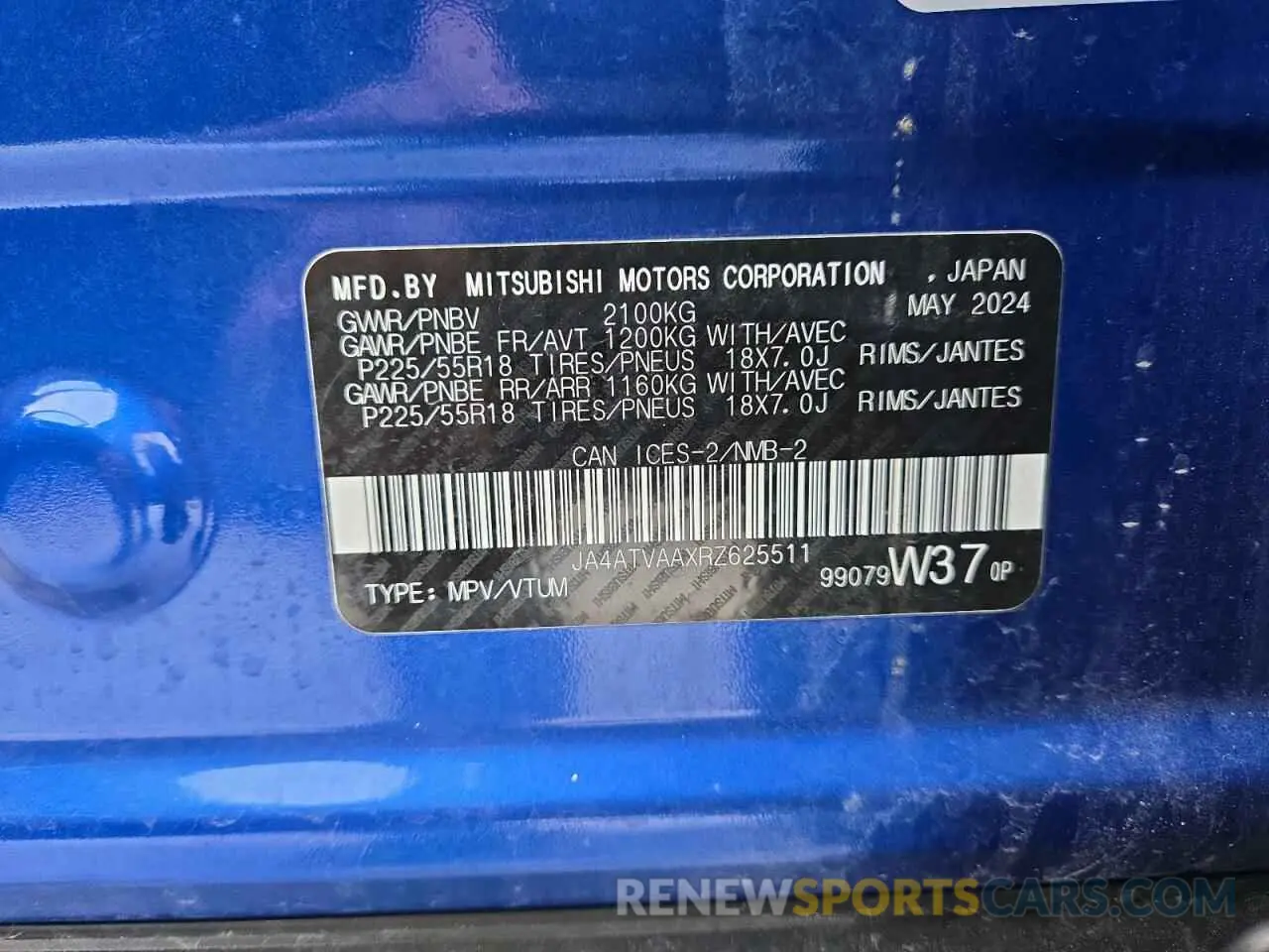 13 fotografías del automóvil dañado JA4ATVAAXRZ625511 MITSUBISHI ECLIPSE 2024