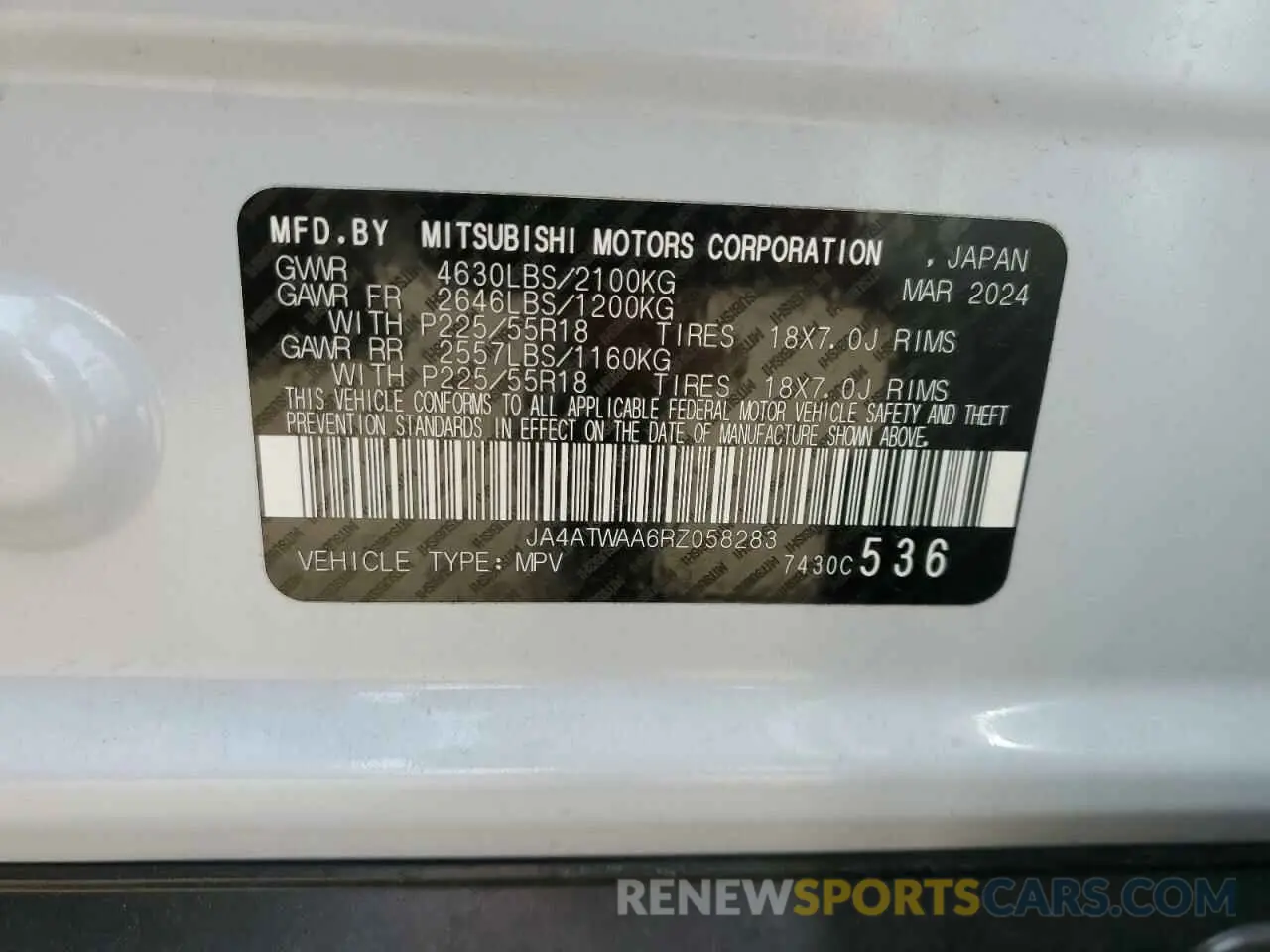 13 fotografías del automóvil dañado JA4ATWAA6RZ058283 MITSUBISHI ECLIPSE 2024