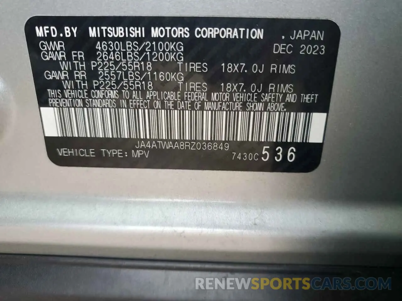 14 fotografías del automóvil dañado JA4ATWAA8RZ036849 MITSUBISHI ECLIPSE 2024