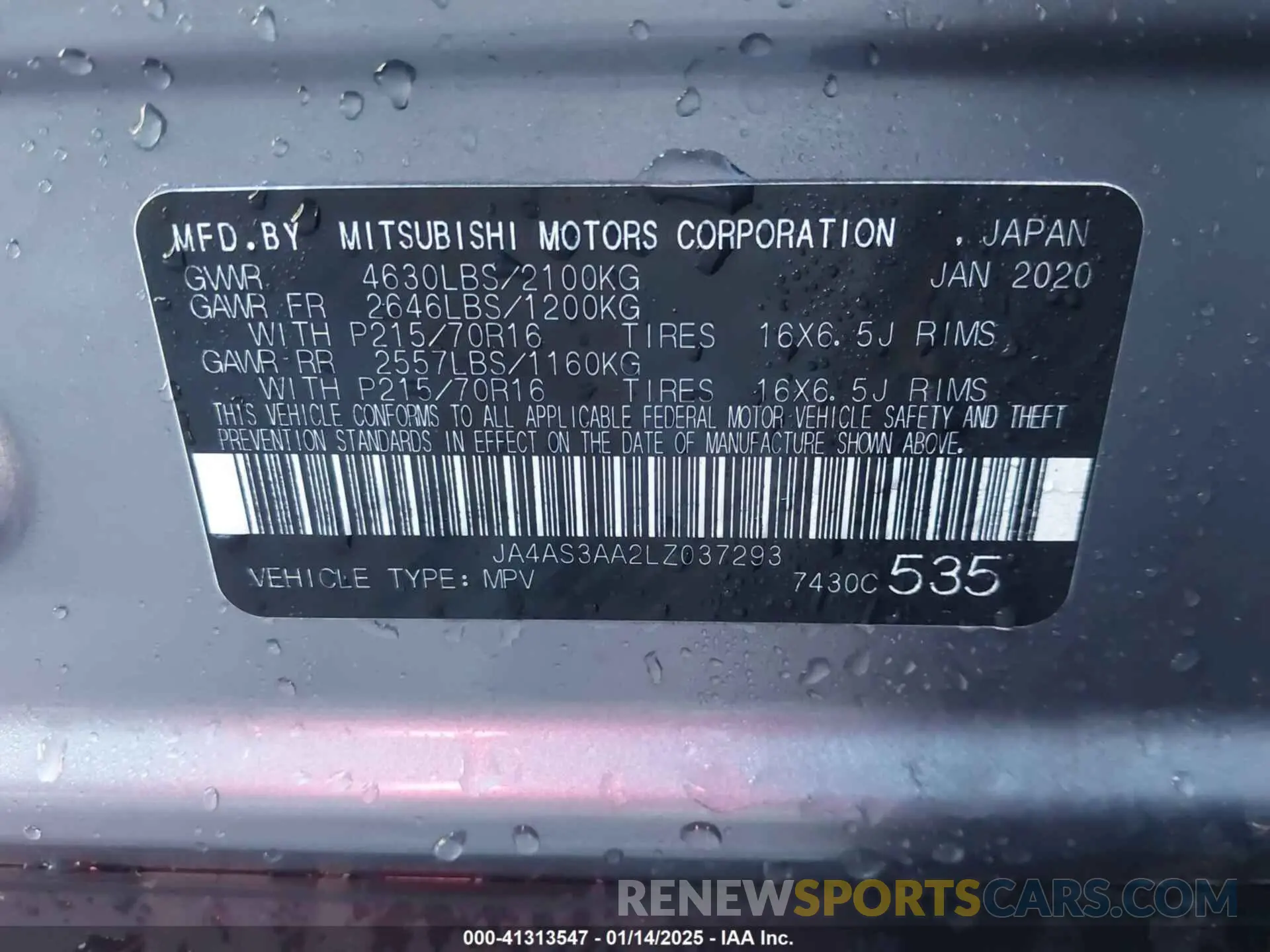 9 fotografías del automóvil dañado JA4AS3AA2LZ037293 MITSUBISHI ECLIPSE CROSS 2020
