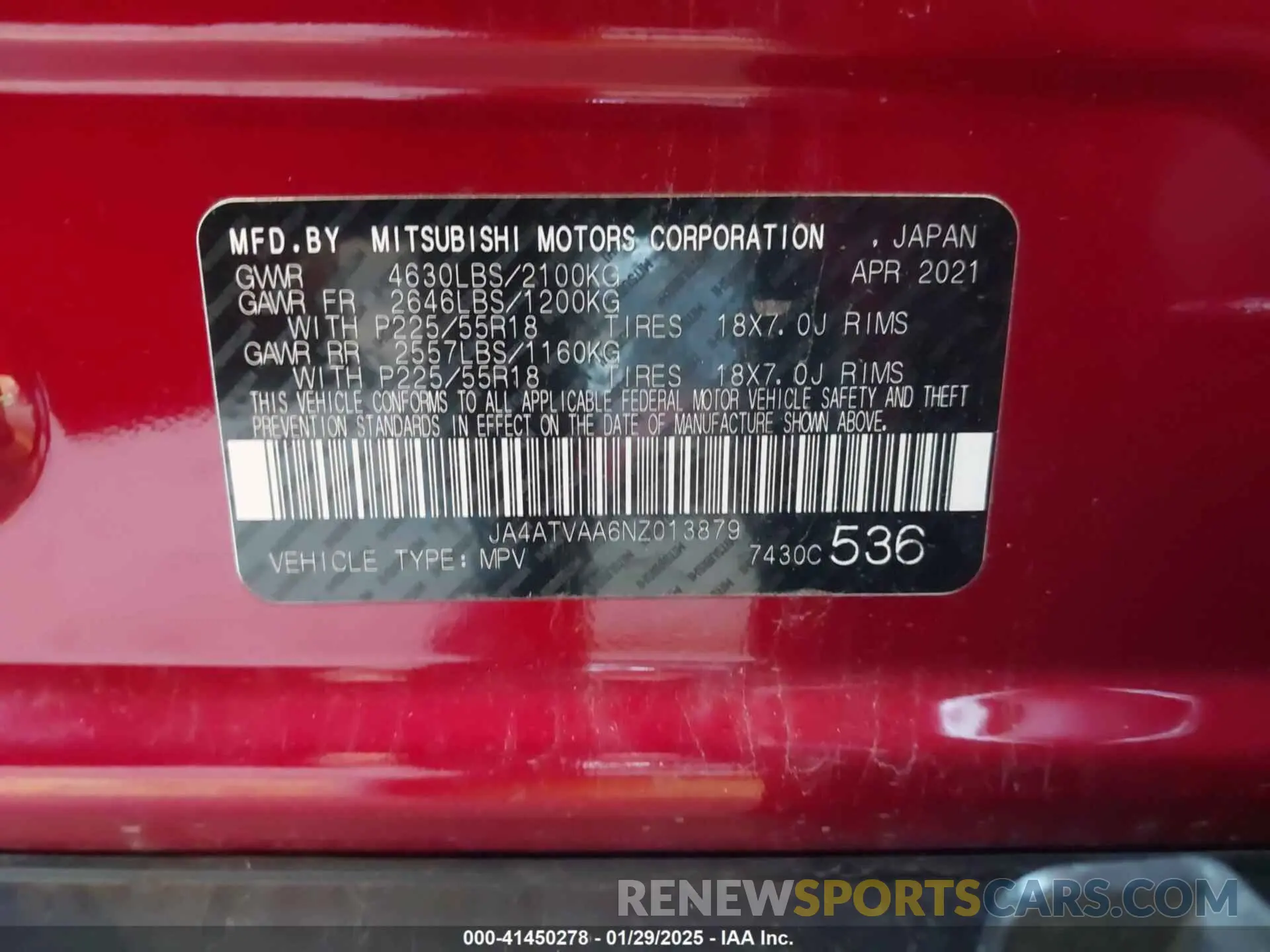 9 fotografías del automóvil dañado JA4ATVAA6NZ013879 MITSUBISHI ECLIPSE CROSS 2022