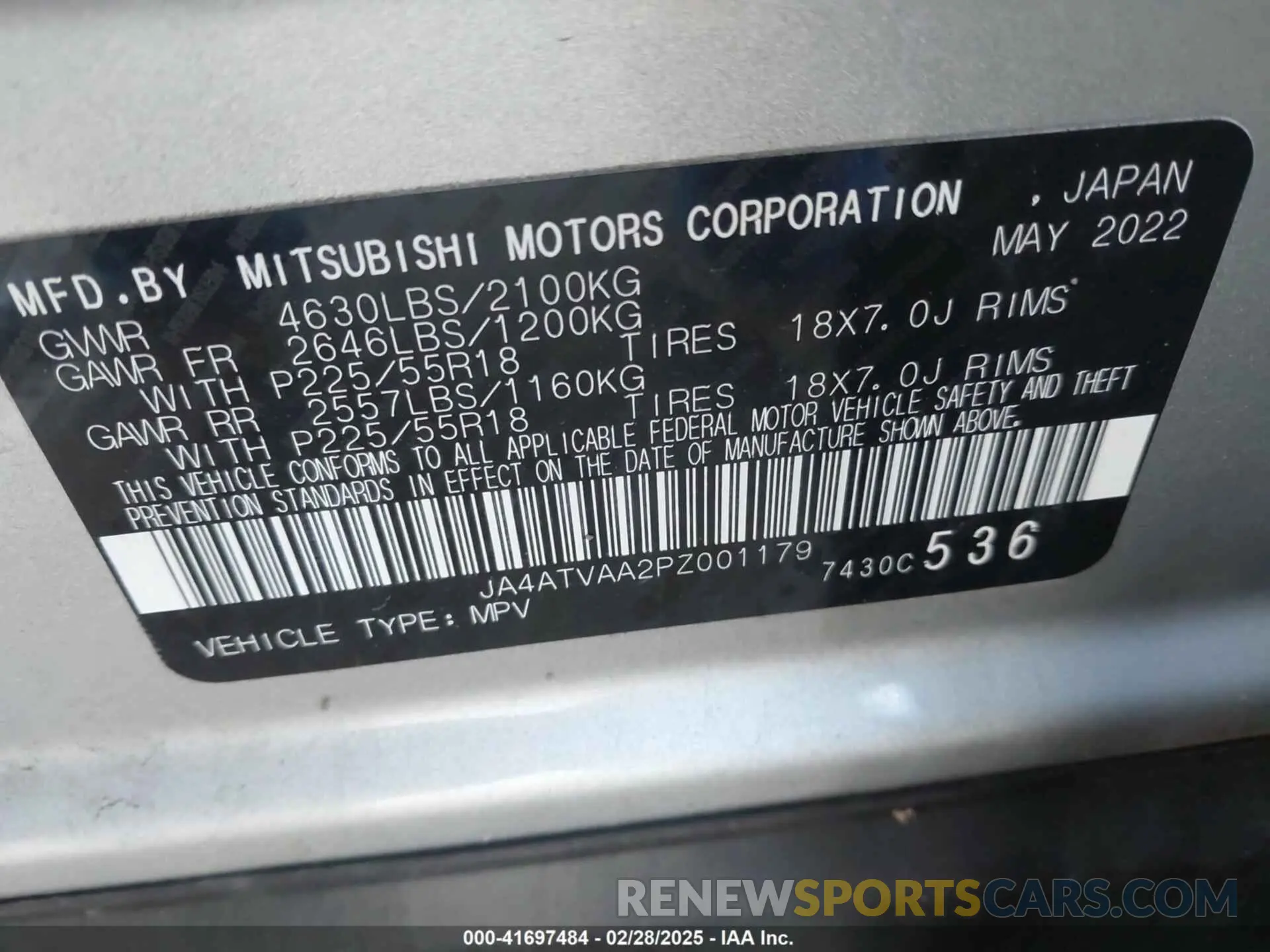 9 fotografías del automóvil dañado JA4ATVAA2PZ001179 MITSUBISHI ECLIPSE CROSS 2023