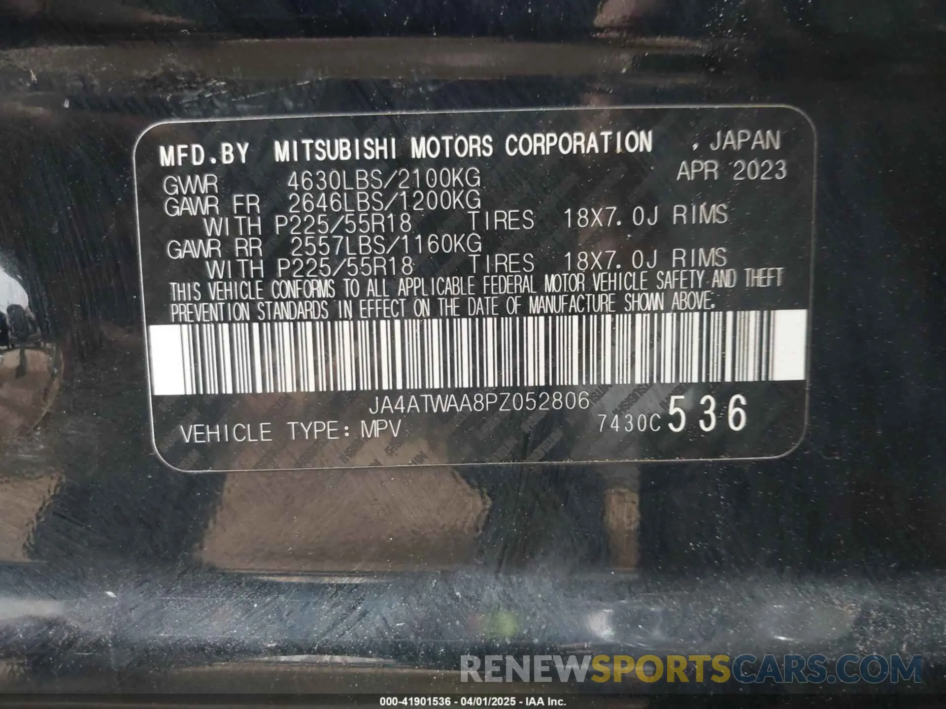 9 fotografías del automóvil dañado JA4ATWAA8PZ052806 MITSUBISHI ECLIPSE CROSS 2023