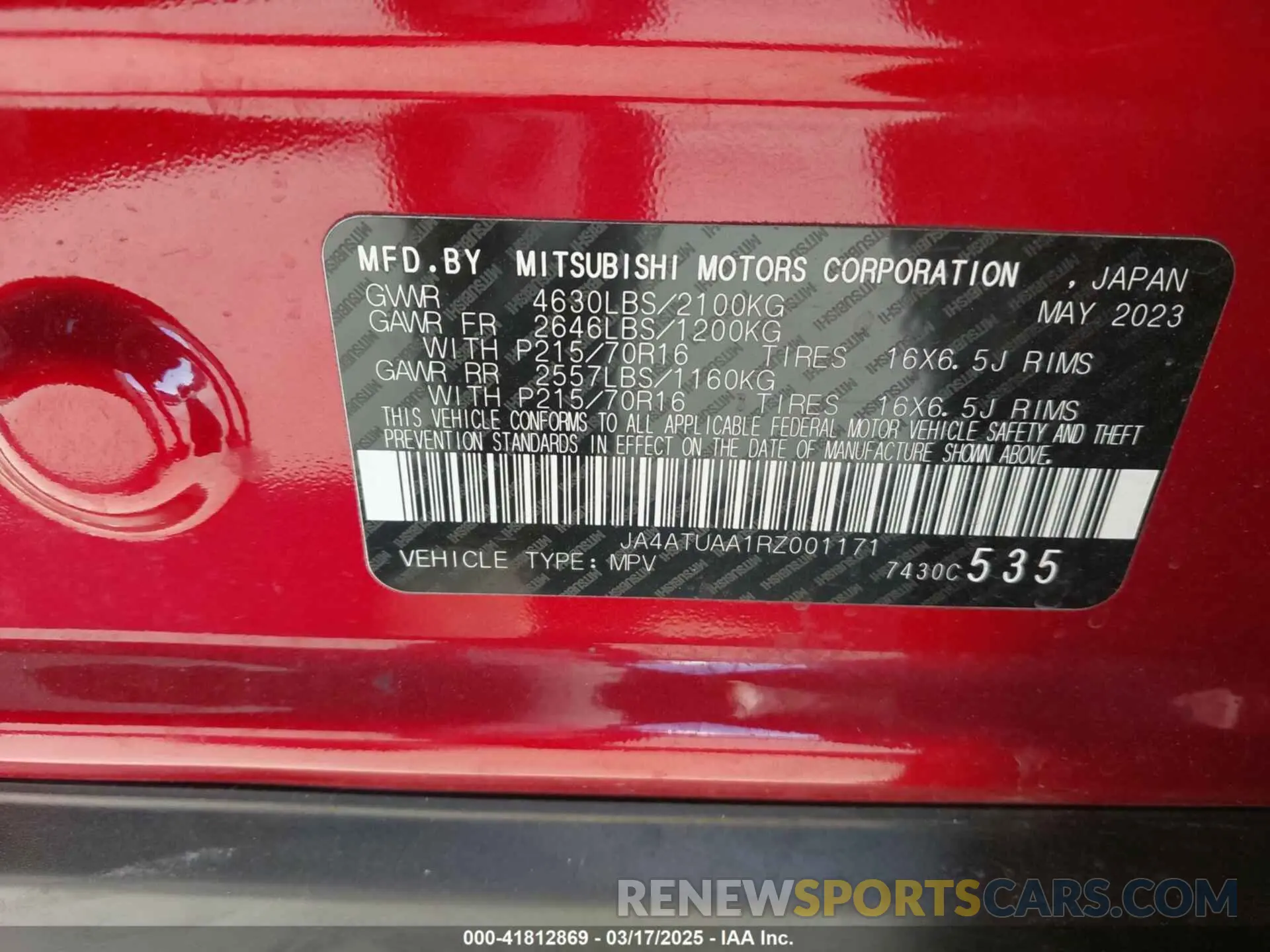 9 fotografías del automóvil dañado JA4ATUAA1RZ001171 MITSUBISHI ECLIPSE CROSS 2024