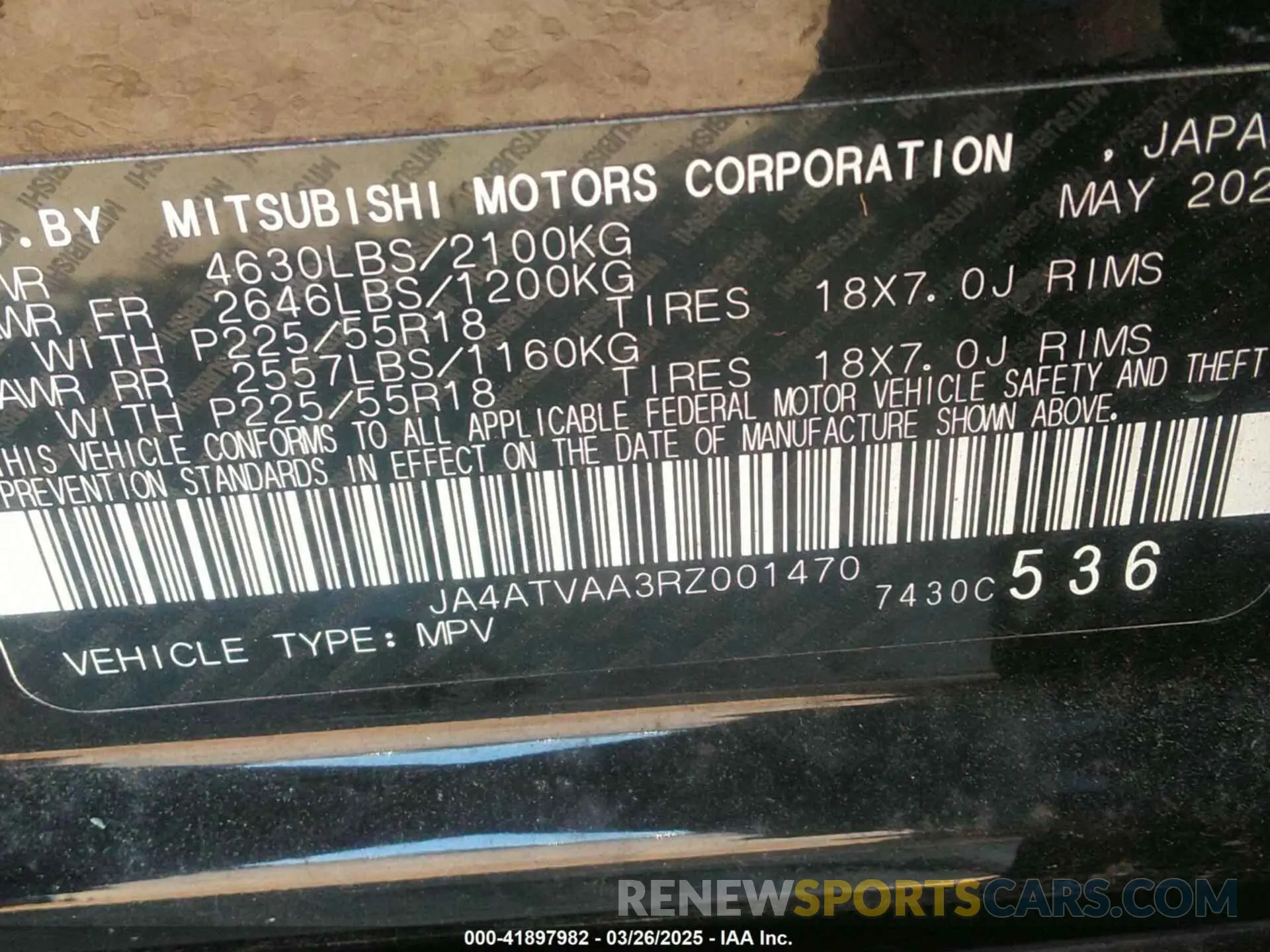 9 fotografías del automóvil dañado JA4ATVAA3RZ001470 MITSUBISHI ECLIPSE CROSS 2024