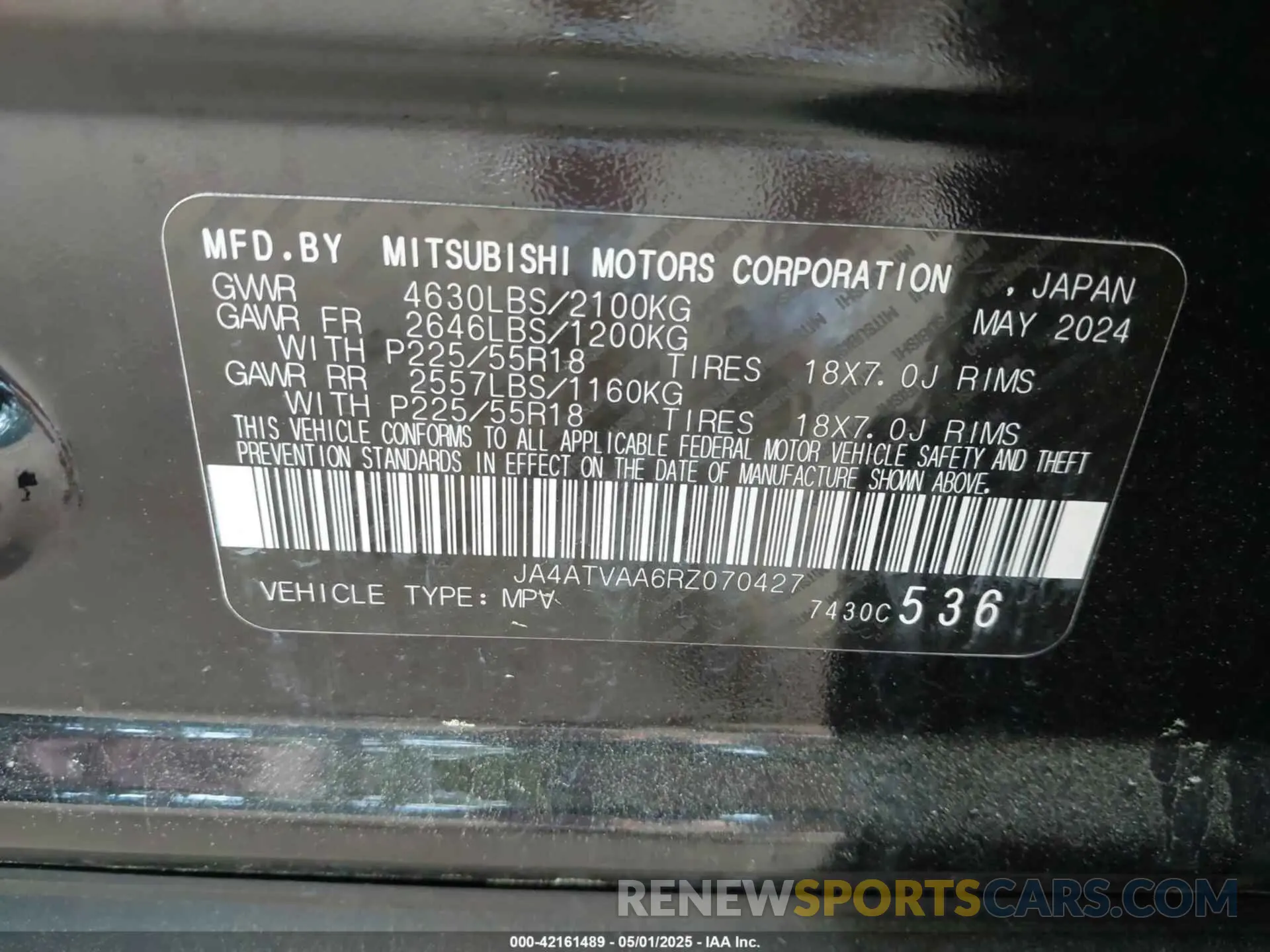 9 fotografías del automóvil dañado JA4ATVAA6RZ070427 MITSUBISHI ECLIPSE CROSS 2024