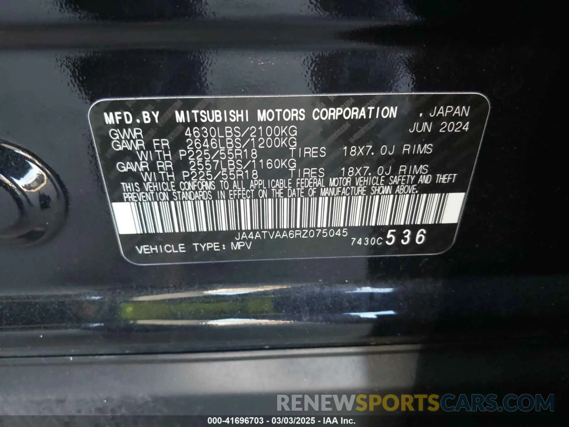9 fotografías del automóvil dañado JA4ATVAA6RZ075045 MITSUBISHI ECLIPSE CROSS 2024
