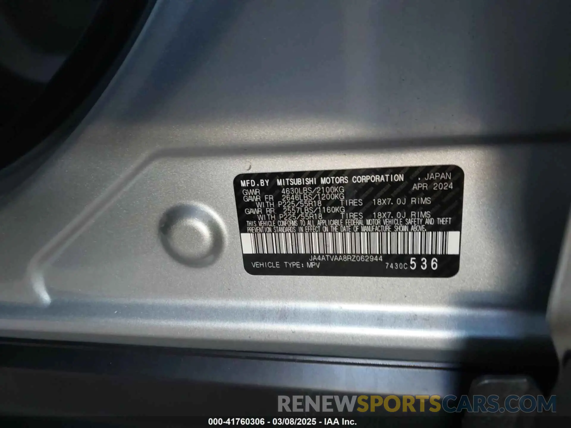 9 fotografías del automóvil dañado JA4ATVAA8RZ062944 MITSUBISHI ECLIPSE CROSS 2024