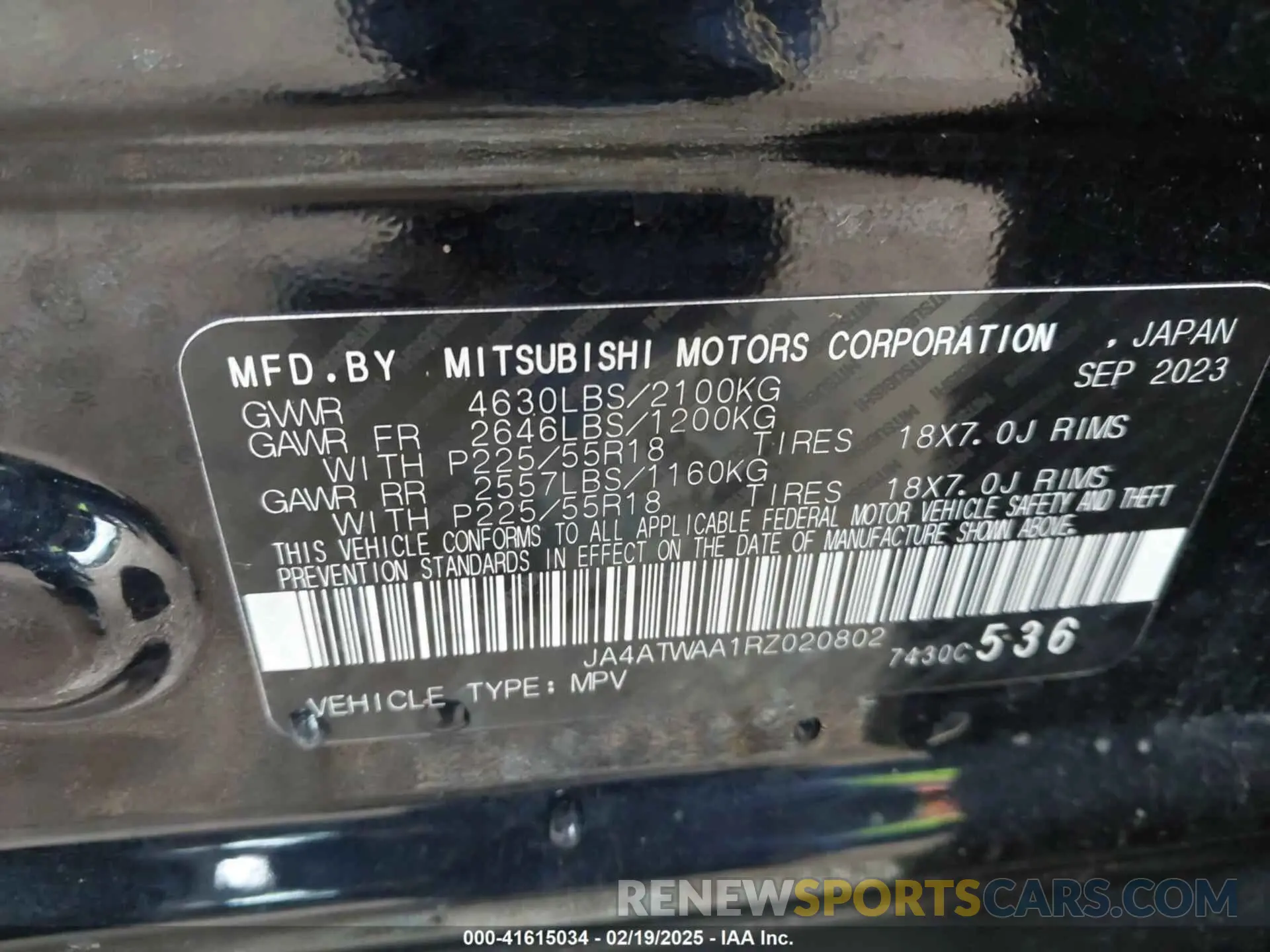 9 fotografías del automóvil dañado JA4ATWAA1RZ020802 MITSUBISHI ECLIPSE CROSS 2024