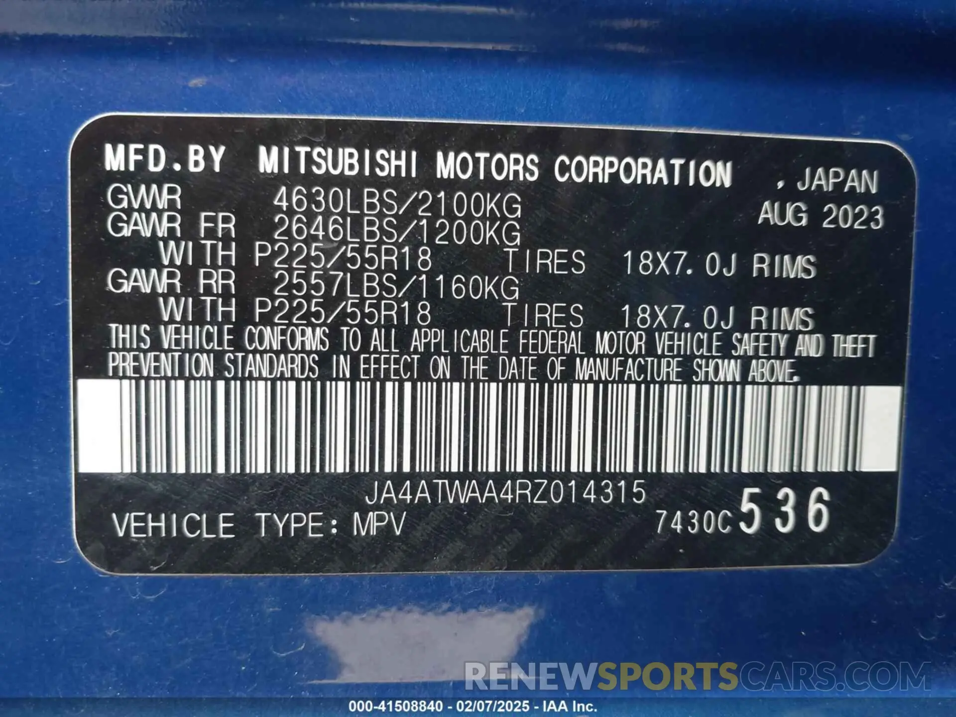 9 fotografías del automóvil dañado JA4ATWAA4RZ014315 MITSUBISHI ECLIPSE CROSS 2024