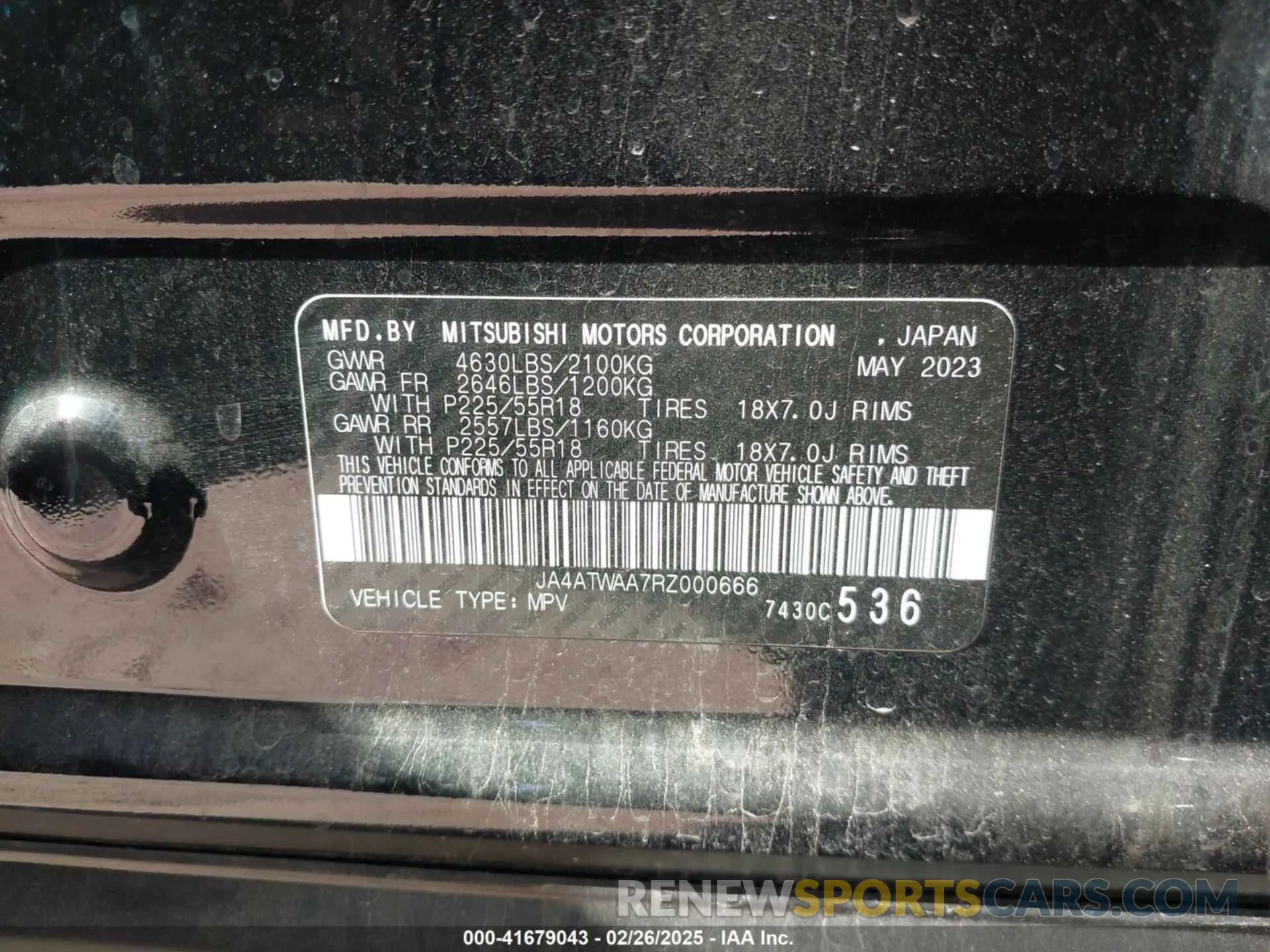 9 fotografías del automóvil dañado JA4ATWAA7RZ000666 MITSUBISHI ECLIPSE CROSS 2024