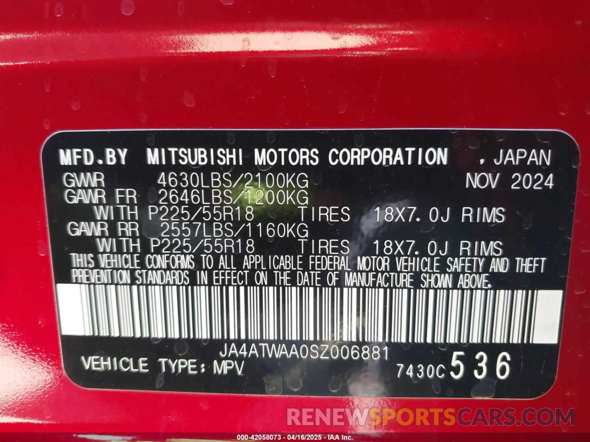 9 fotografías del automóvil dañado JA4ATWAA0SZ006881 MITSUBISHI ECLIPSE CROSS 2025