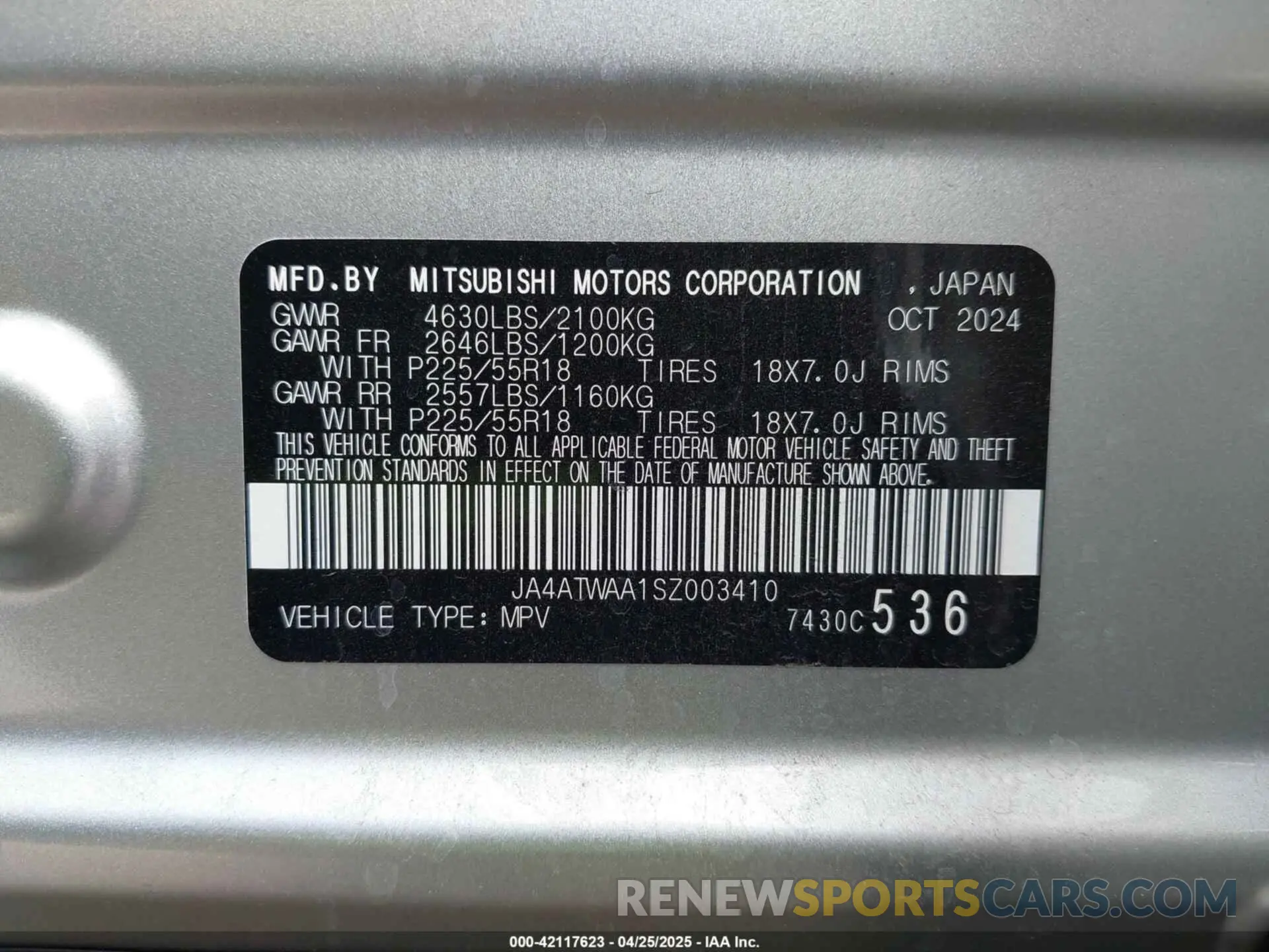 9 fotografías del automóvil dañado JA4ATWAA1SZ003410 MITSUBISHI ECLIPSE CROSS 2025