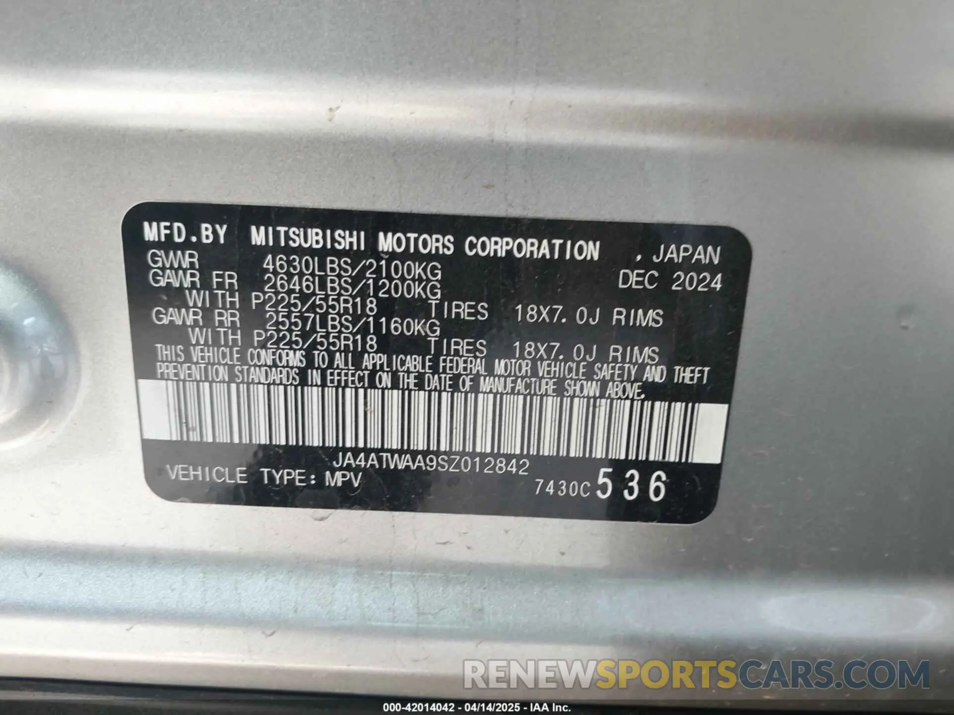 9 fotografías del automóvil dañado JA4ATWAA9SZ012842 MITSUBISHI ECLIPSE CROSS 2025