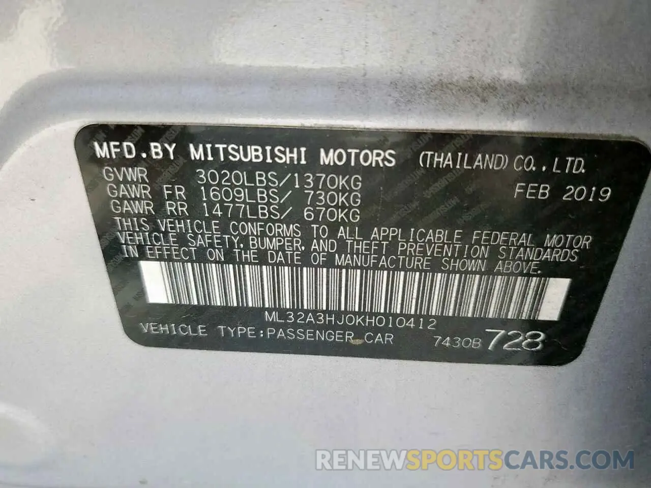12 fotografías del automóvil dañado ML32A3HJ0KH010412 MITSUBISHI MIRAGE 2019