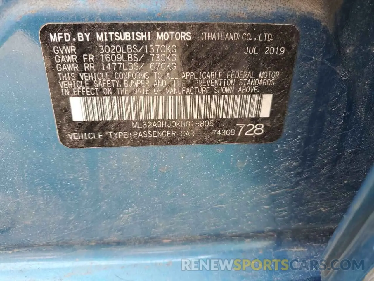 12 fotografías del automóvil dañado ML32A3HJ0KH015805 MITSUBISHI MIRAGE 2019
