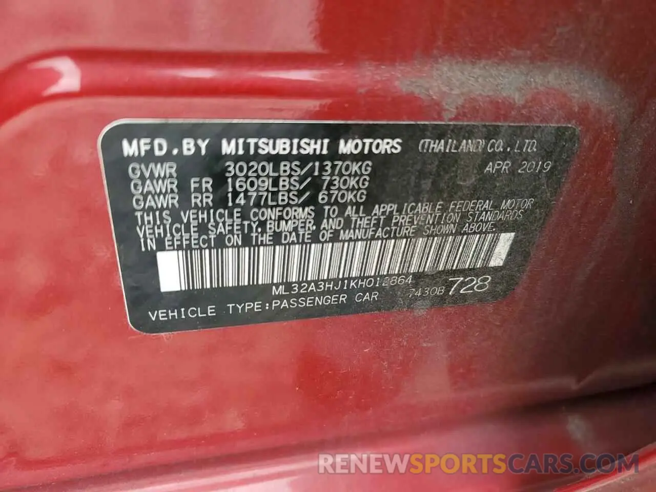 12 fotografías del automóvil dañado ML32A3HJ1KH012864 MITSUBISHI MIRAGE 2019