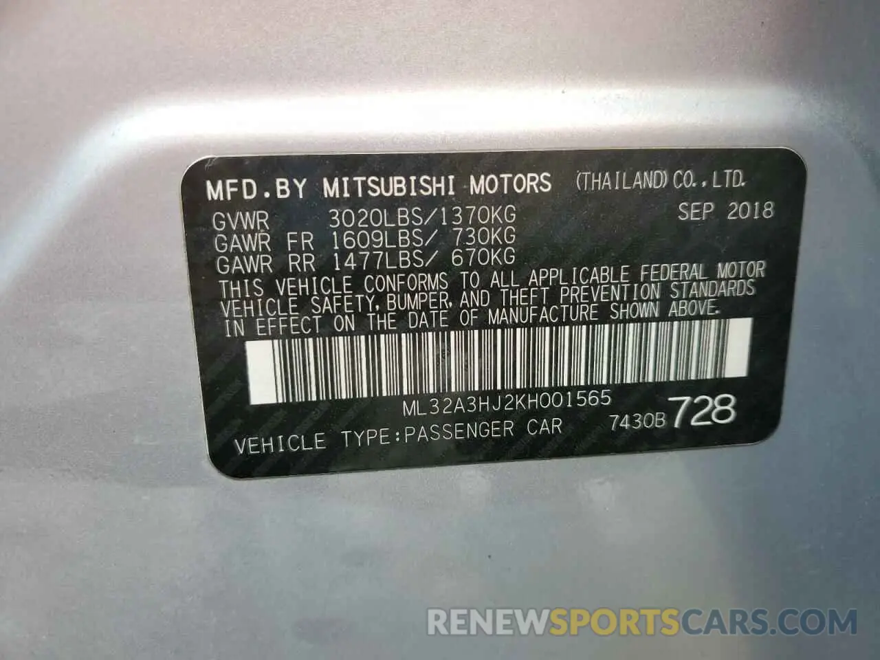 12 fotografías del automóvil dañado ML32A3HJ2KH001565 MITSUBISHI MIRAGE 2019