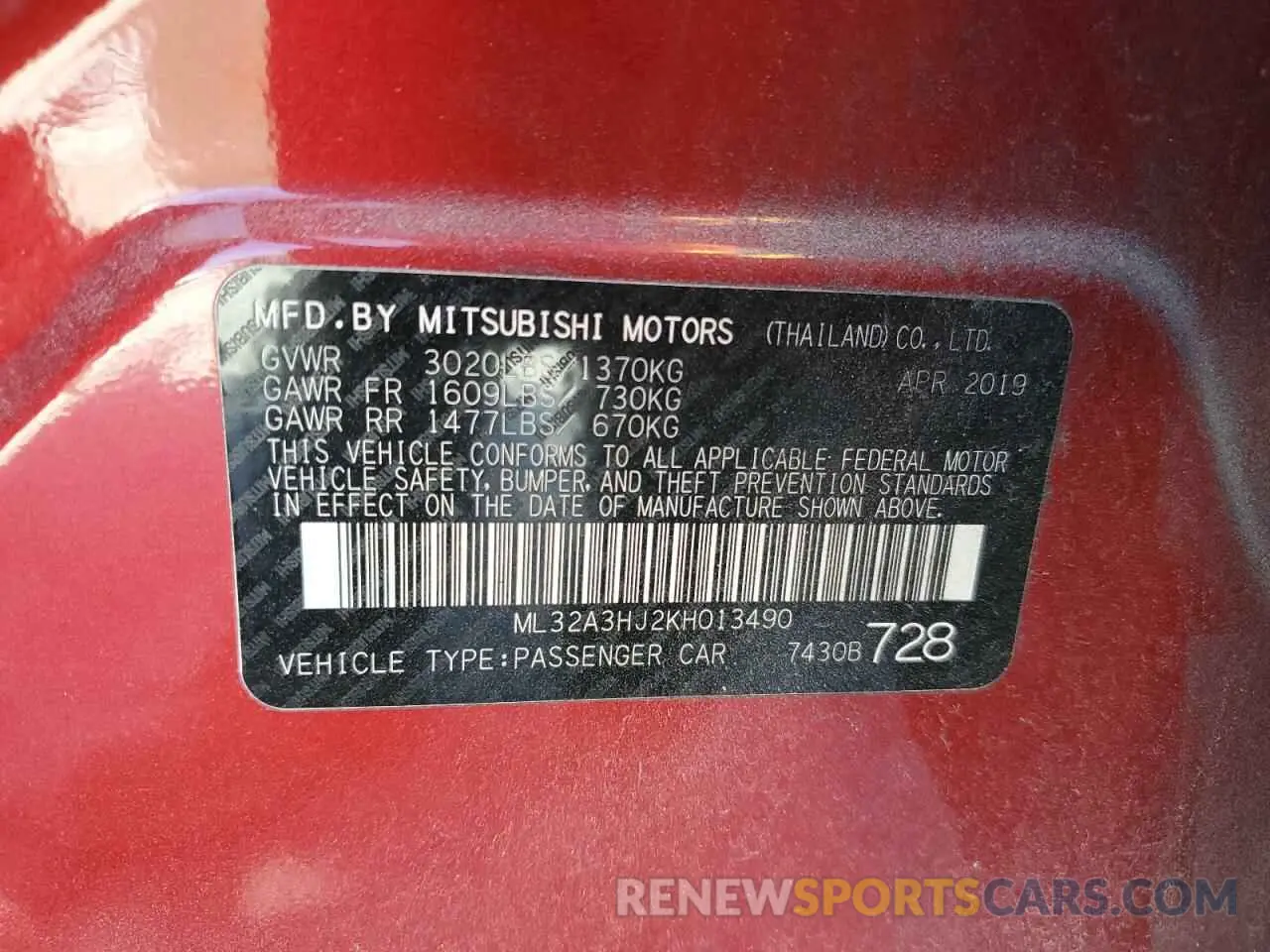 12 fotografías del automóvil dañado ML32A3HJ2KH013490 MITSUBISHI MIRAGE 2019