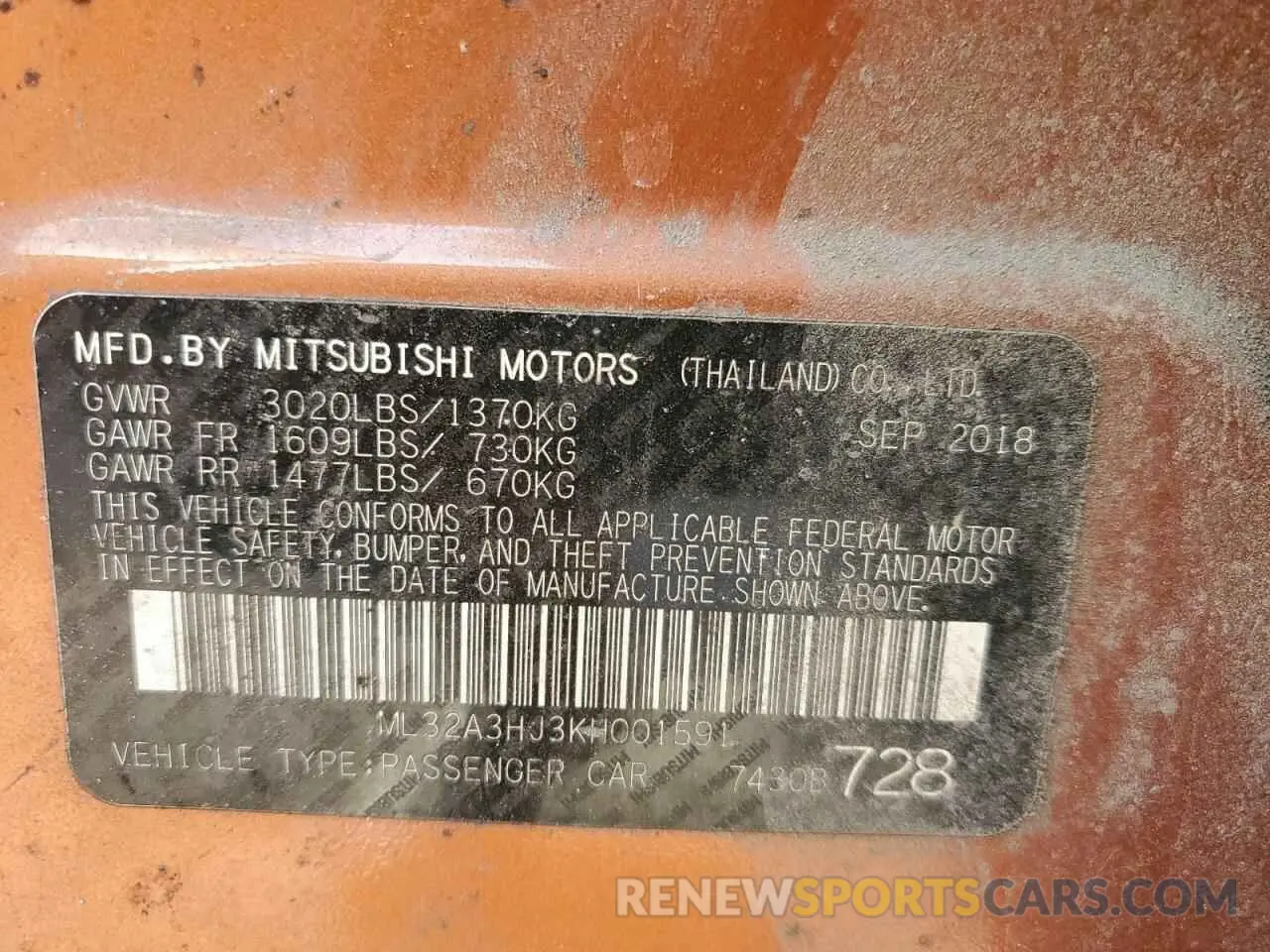 12 fotografías del automóvil dañado ML32A3HJ3KH001591 MITSUBISHI MIRAGE 2019