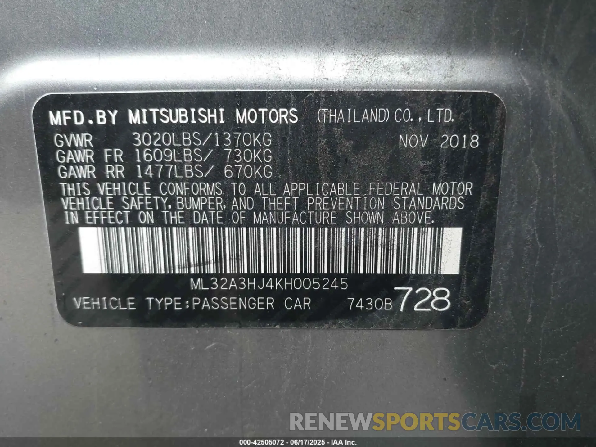9 fotografías del automóvil dañado ML32A3HJ4KH005245 MITSUBISHI MIRAGE 2019