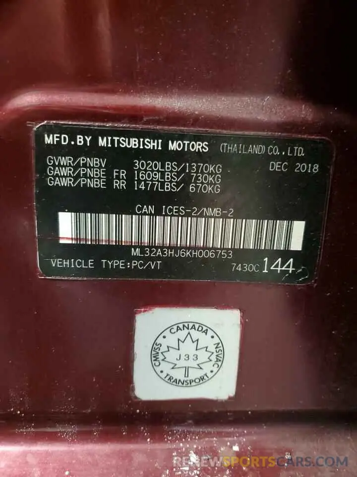 13 fotografías del automóvil dañado ML32A3HJ6KH006753 MITSUBISHI MIRAGE 2019