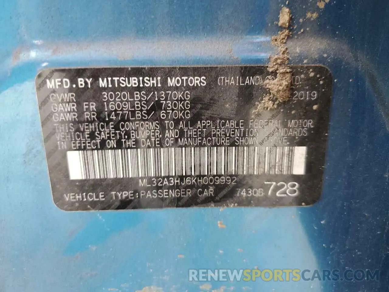 12 fotografías del automóvil dañado ML32A3HJ6KH009992 MITSUBISHI MIRAGE 2019