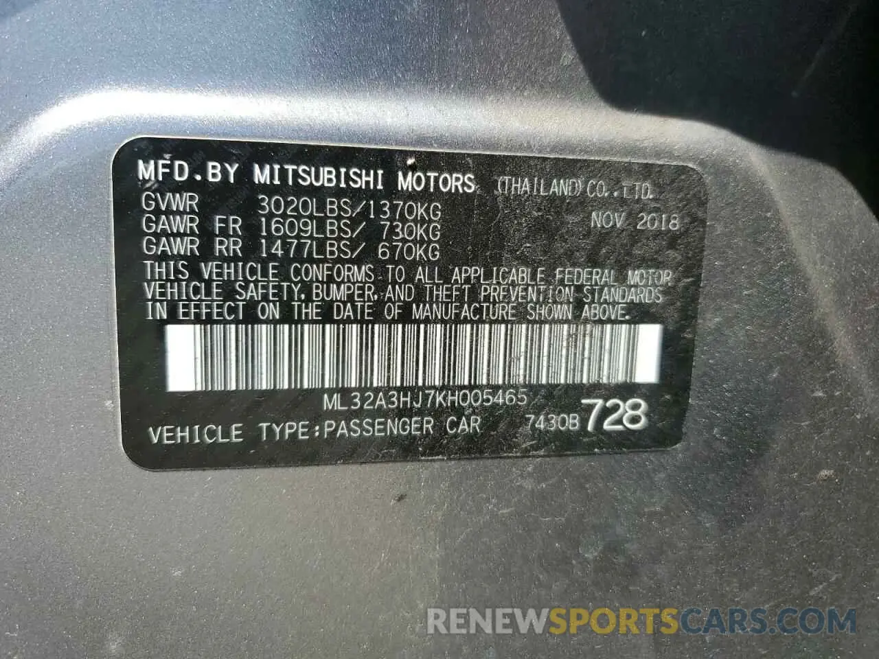 12 fotografías del automóvil dañado ML32A3HJ7KH005465 MITSUBISHI MIRAGE 2019
