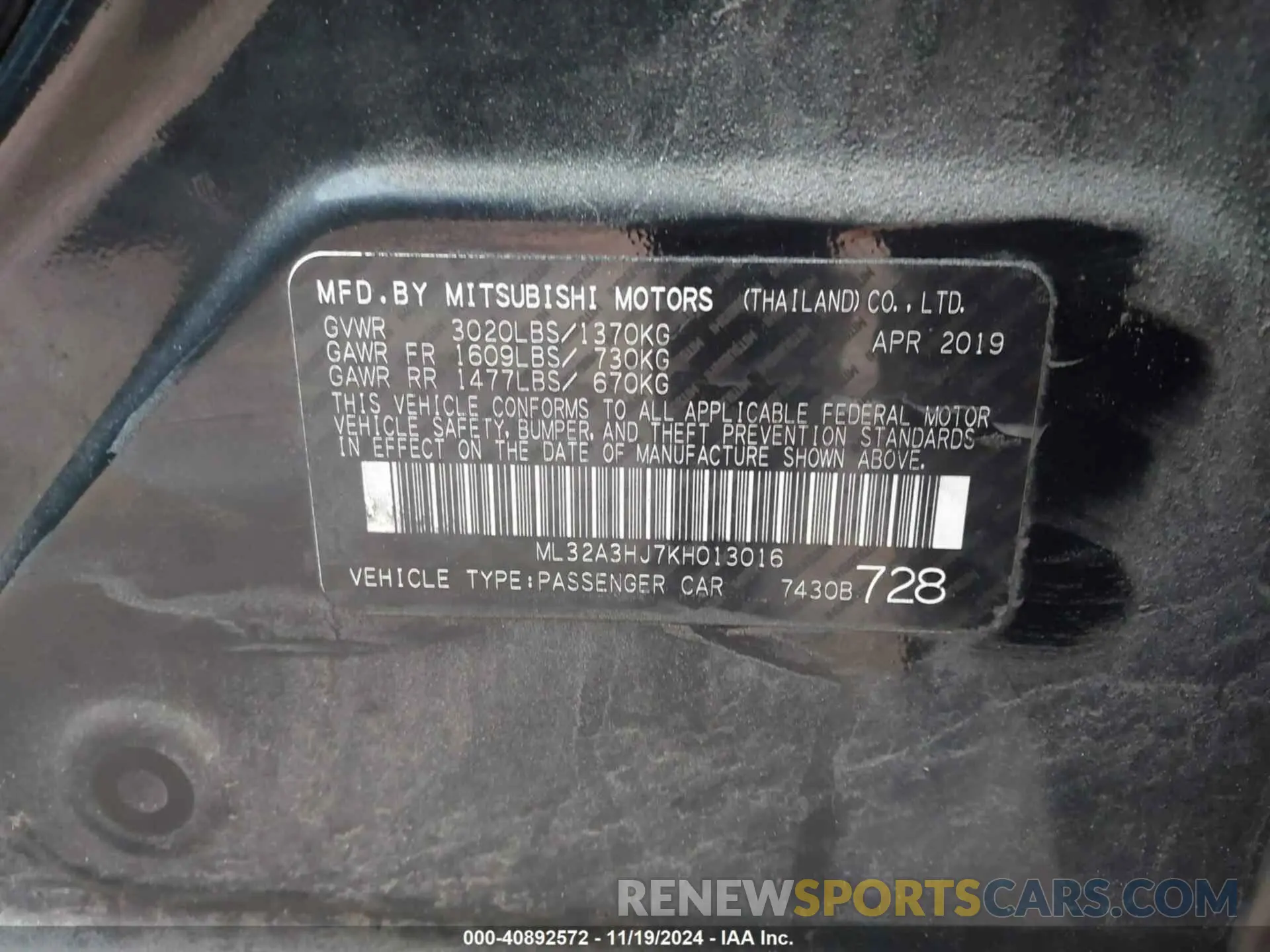 9 fotografías del automóvil dañado ML32A3HJ7KH013016 MITSUBISHI MIRAGE 2019