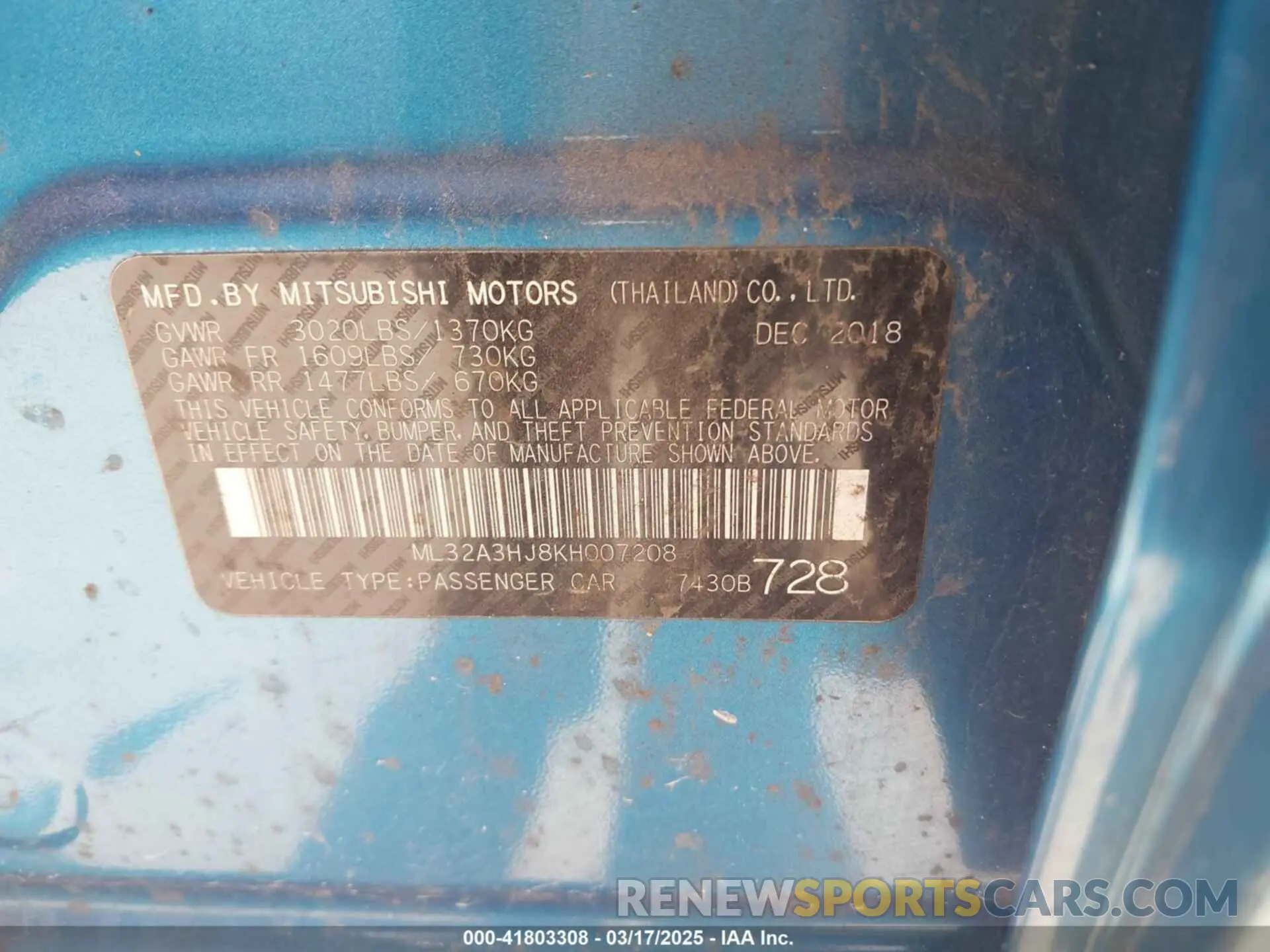 9 fotografías del automóvil dañado ML32A3HJ8KH007208 MITSUBISHI MIRAGE 2019