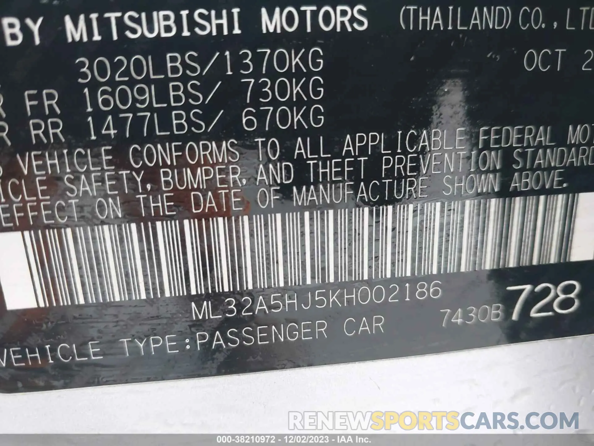9 fotografías del automóvil dañado ML32A5HJ5KH002186 MITSUBISHI MIRAGE 2019