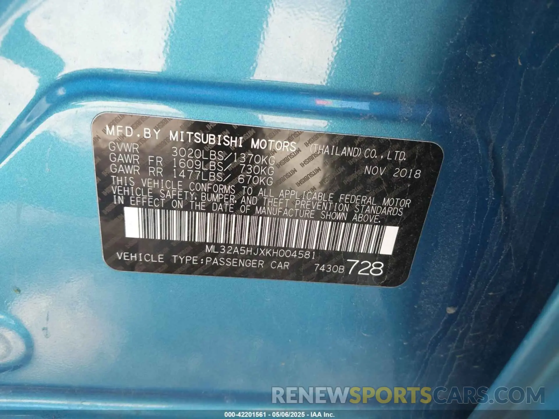 9 fotografías del automóvil dañado ML32A5HJXKH004581 MITSUBISHI MIRAGE 2019