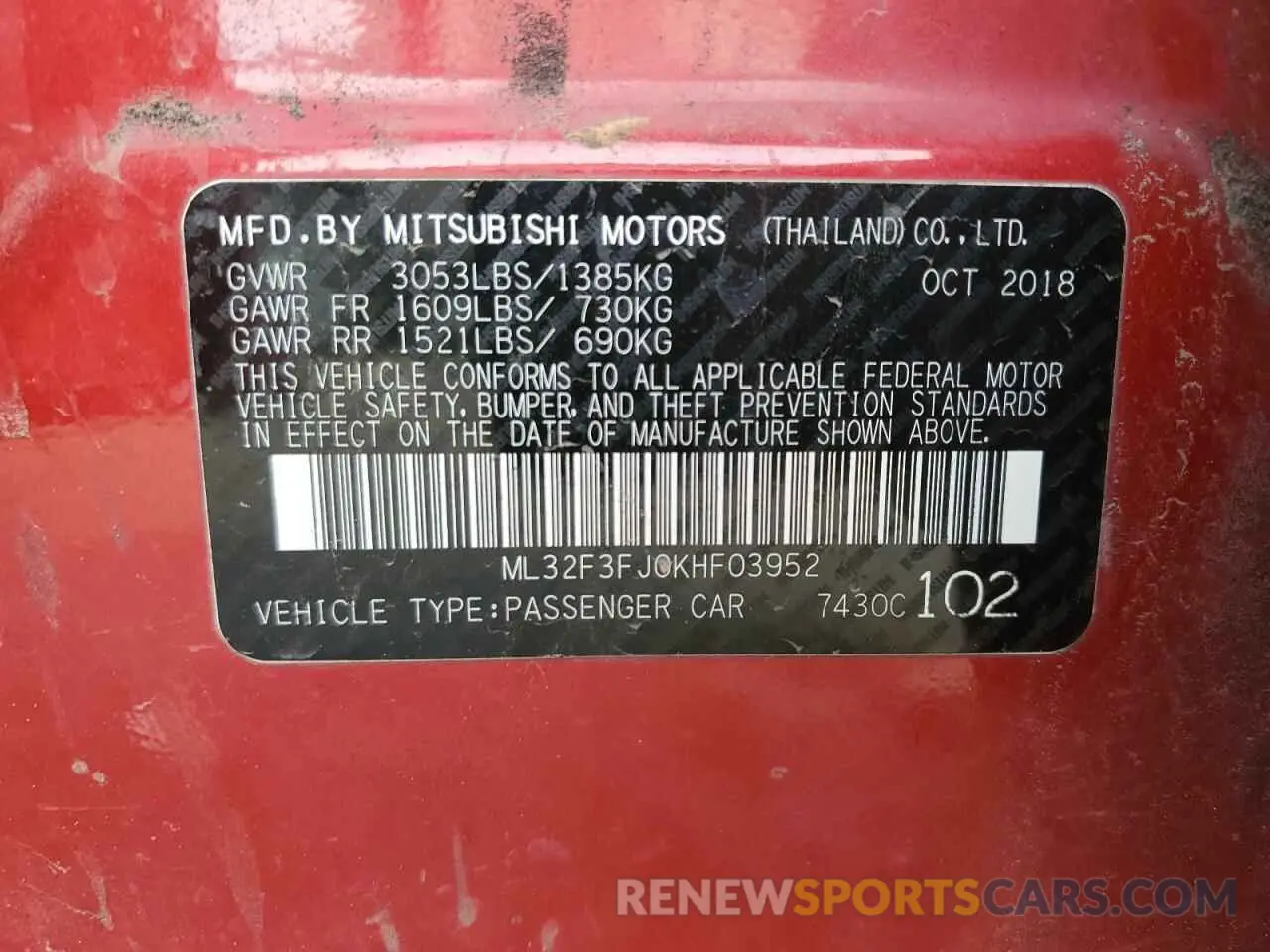 13 fotografías del automóvil dañado ML32F3FJ0KHF03952 MITSUBISHI MIRAGE 2019