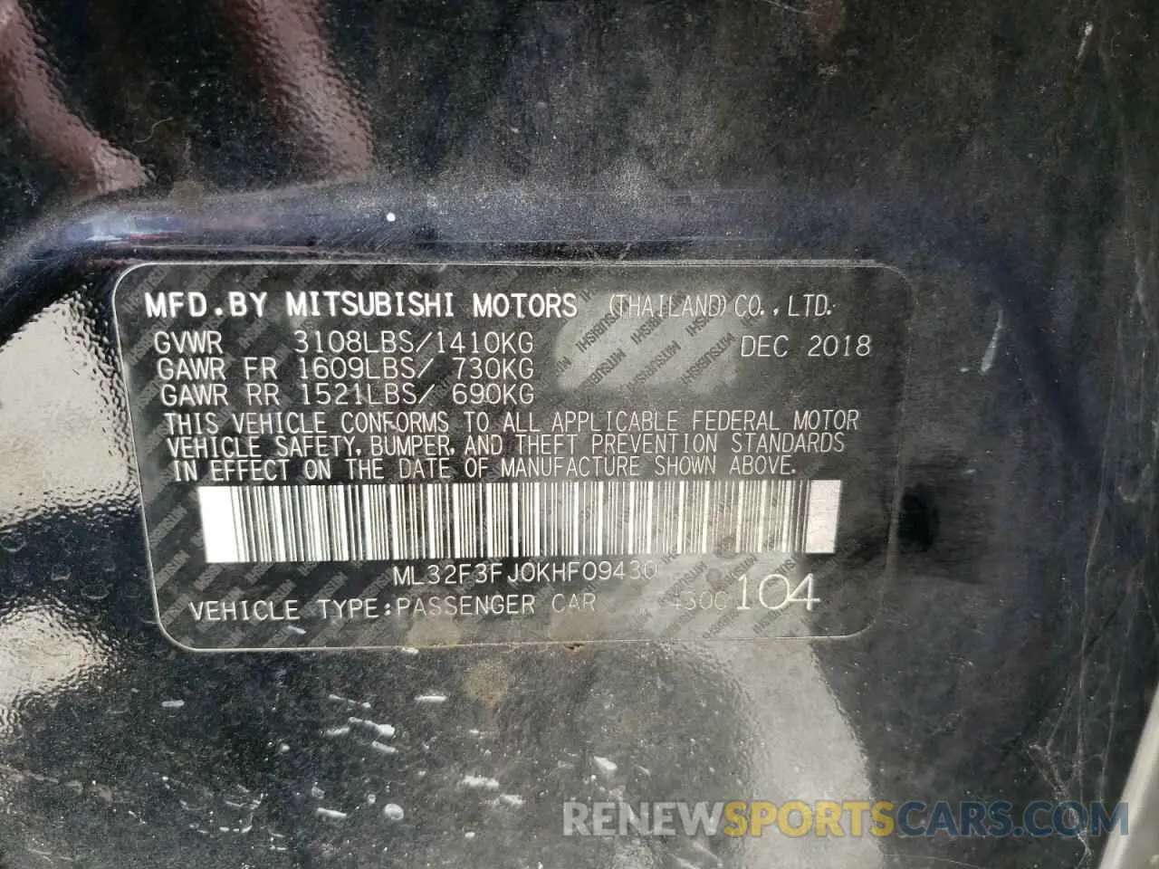 10 fotografías del automóvil dañado ML32F3FJ0KHF09430 MITSUBISHI MIRAGE 2019