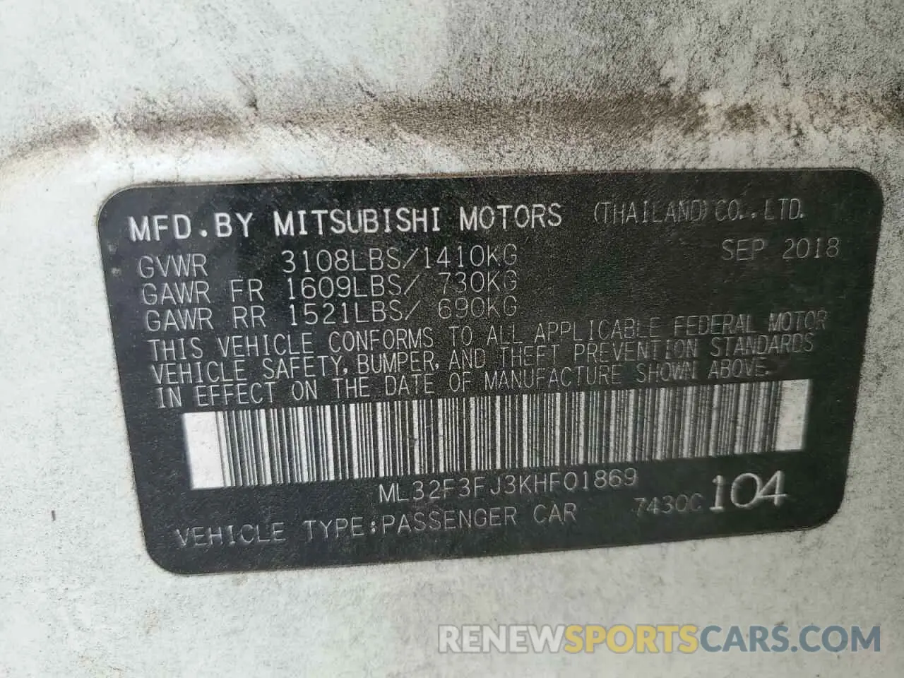 12 fotografías del automóvil dañado ML32F3FJ3KHF01869 MITSUBISHI MIRAGE 2019