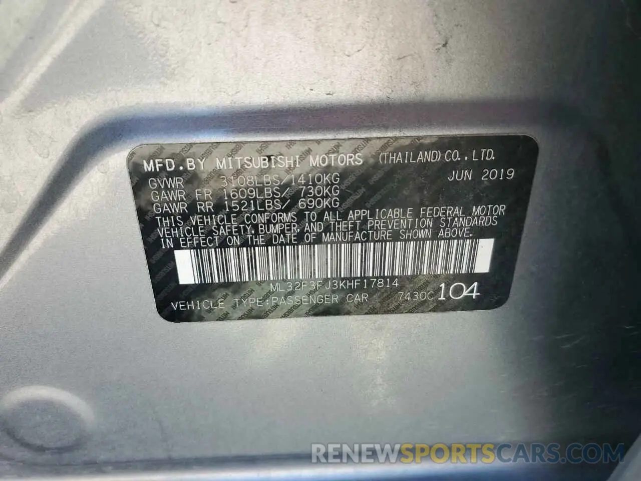 12 fotografías del automóvil dañado ML32F3FJ3KHF17814 MITSUBISHI MIRAGE 2019